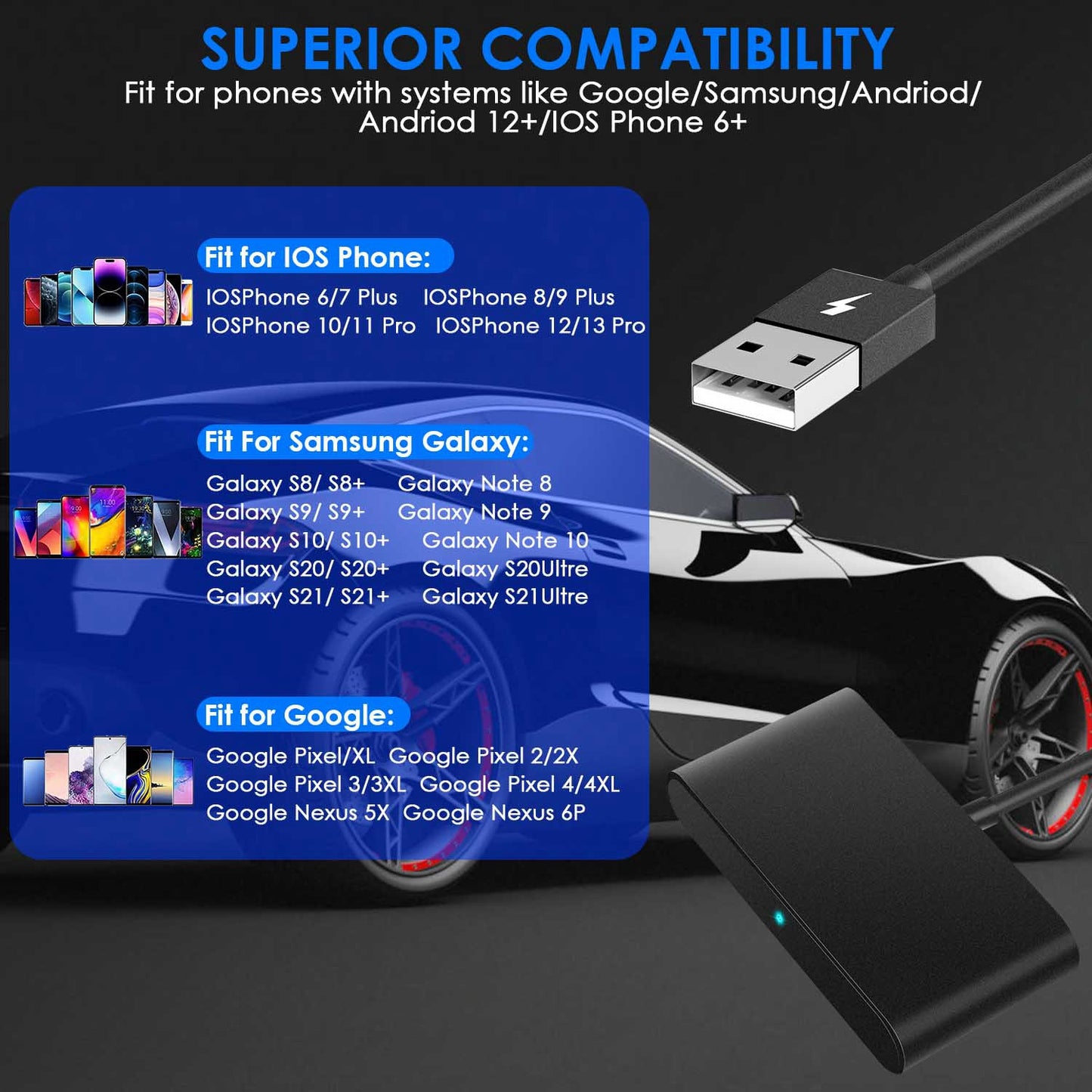 Wireless CarPlay Adapter for iPhone & Android - 5GHz WiFi