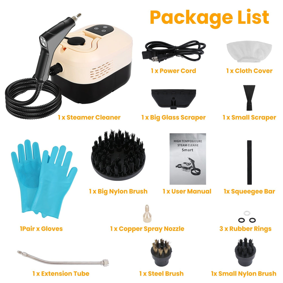 1500W Handheld Steamer – Digital High-Pressure Cleaner with 8 Accessories