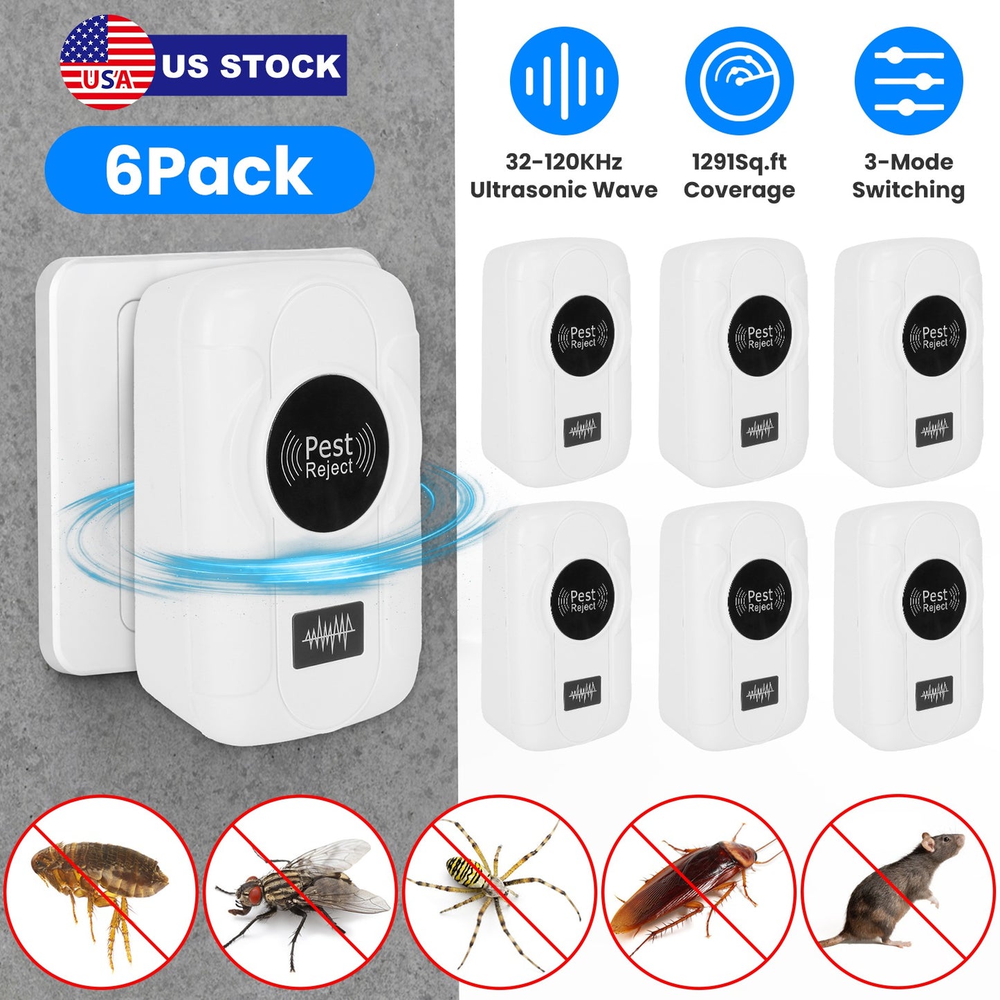 Ultrasonic Pest Repeller 6-Pack Indoor Plug-In Bug Control