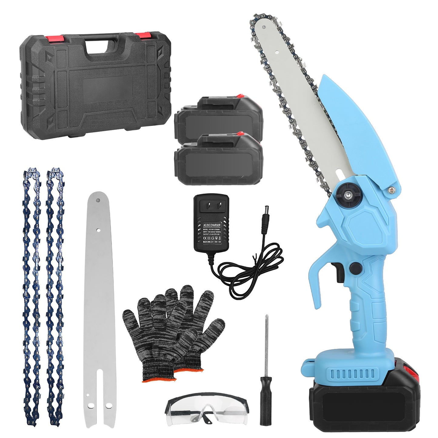 Mini Chainsaw Cordless 8-Inch with 2 Batteries and Accessories