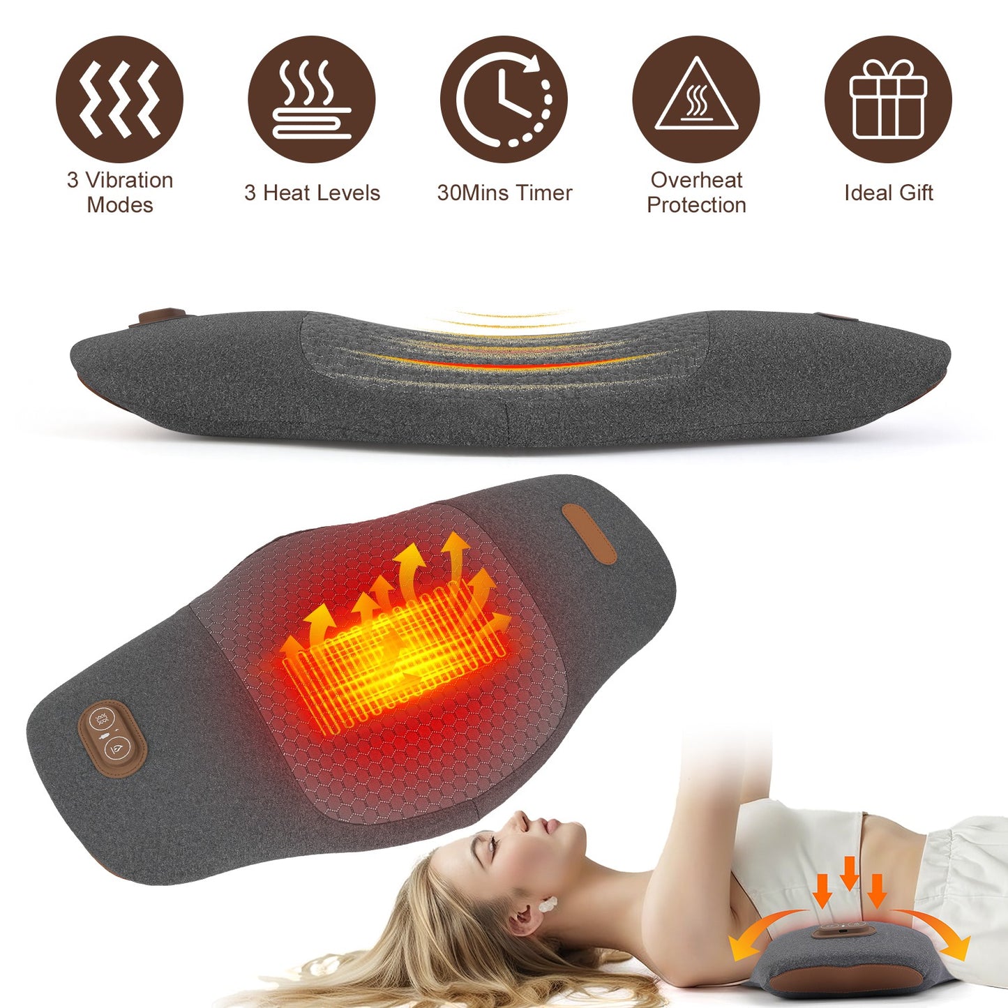 Electric Lumbar Massager Pillow with Heat & Vibration