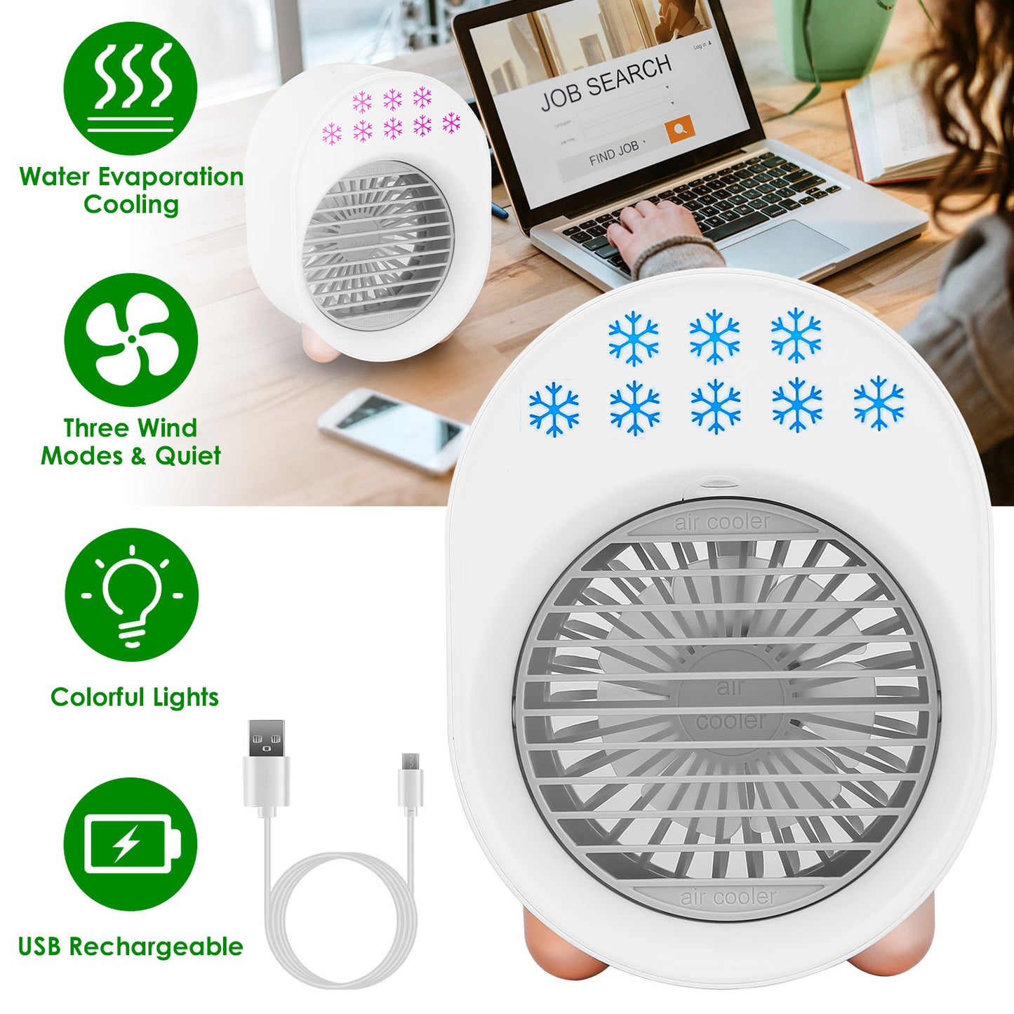 Portable Mini Air Conditioner Fan with Humidifier & LED Light