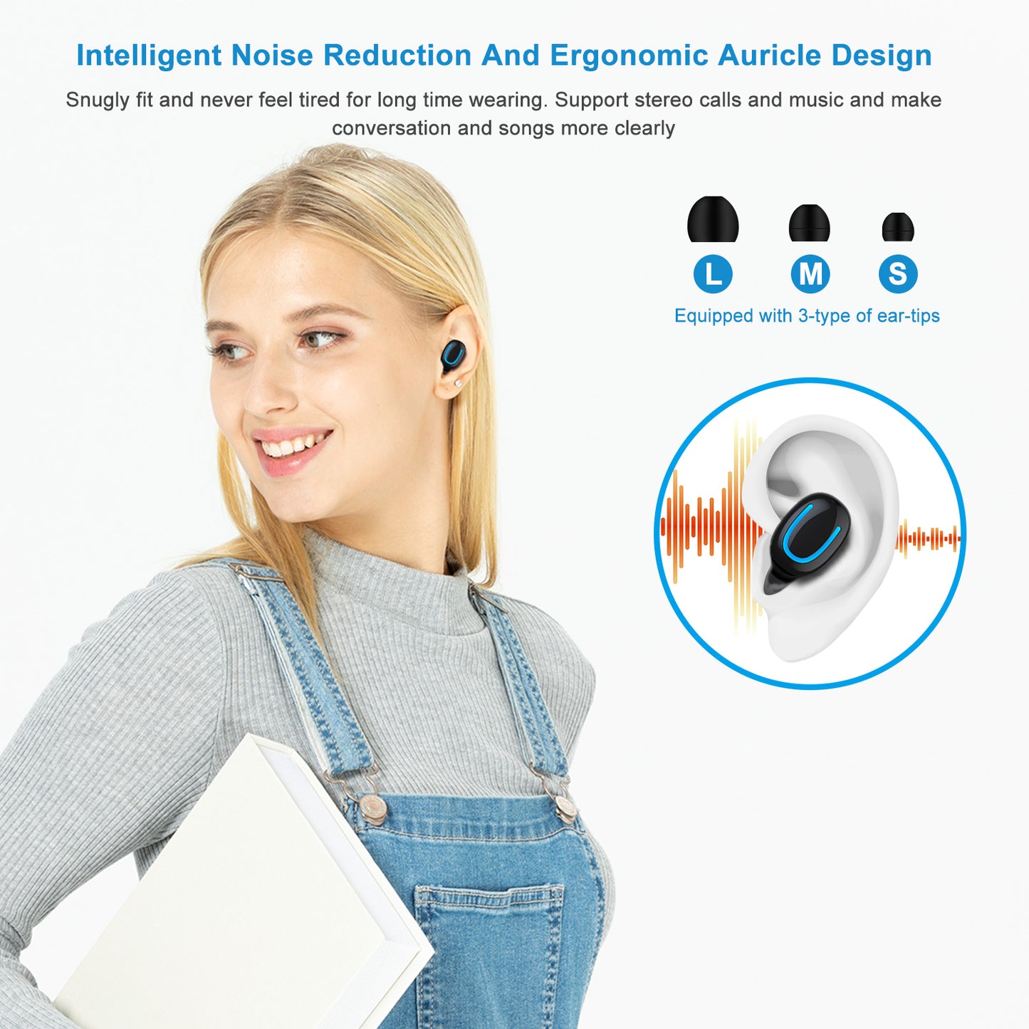 Wireless Earbuds with Magnetic Charging Dock & Noise Canceling