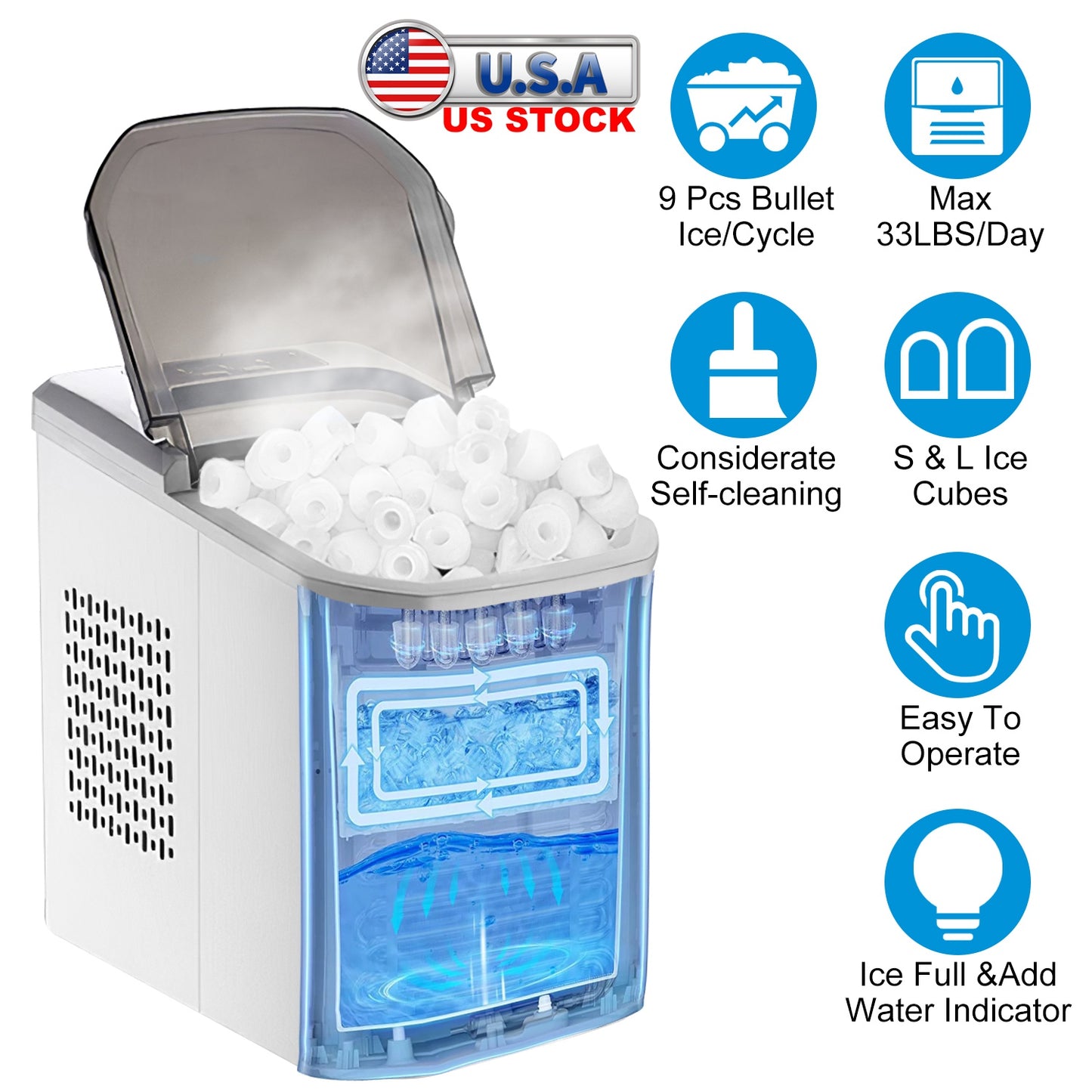 Countertop Ice Maker Machine – 33 lbs/Day Self-Cleaning