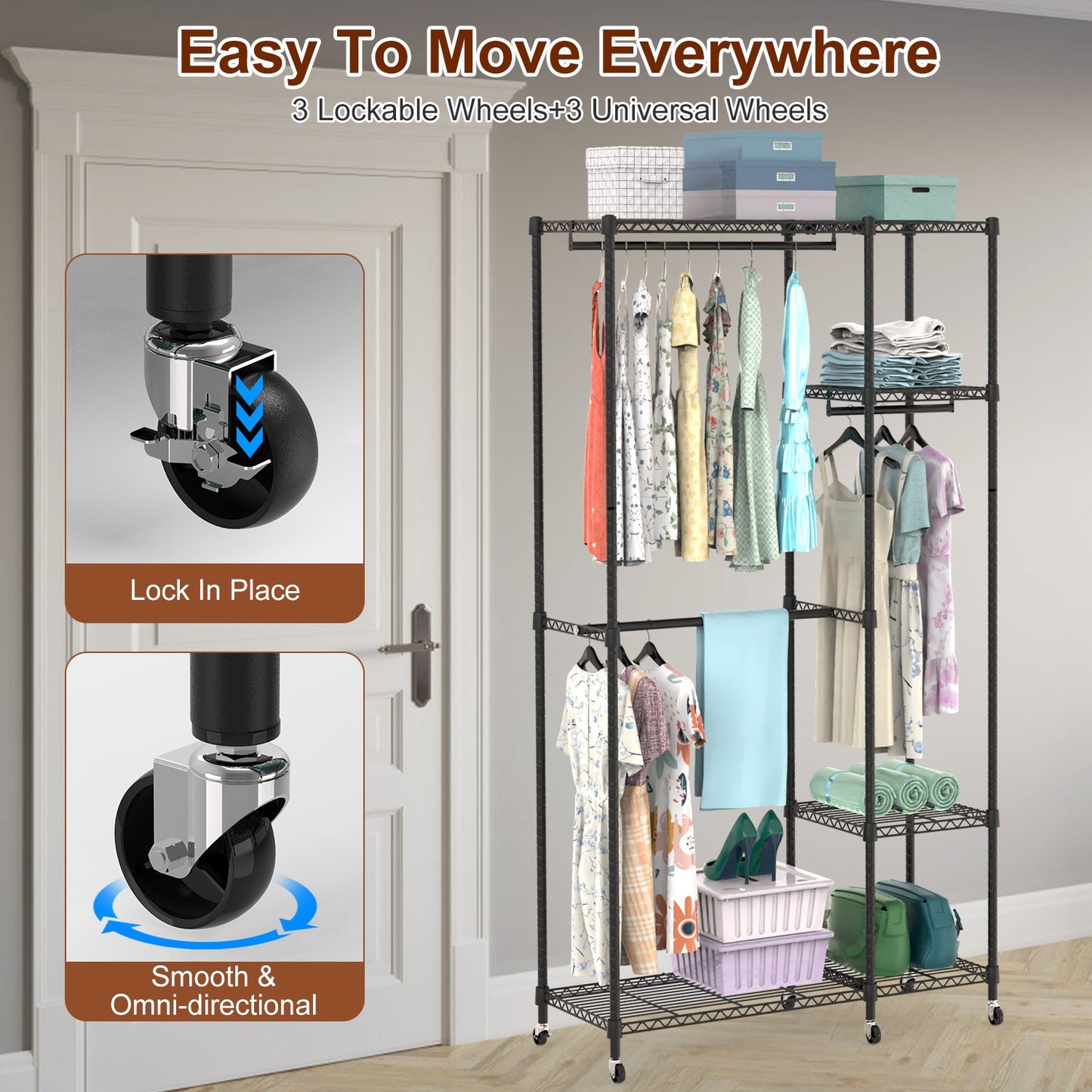 4-Tier Heavy Duty Garment Rack with Wheels - 463 lbs Capacity
