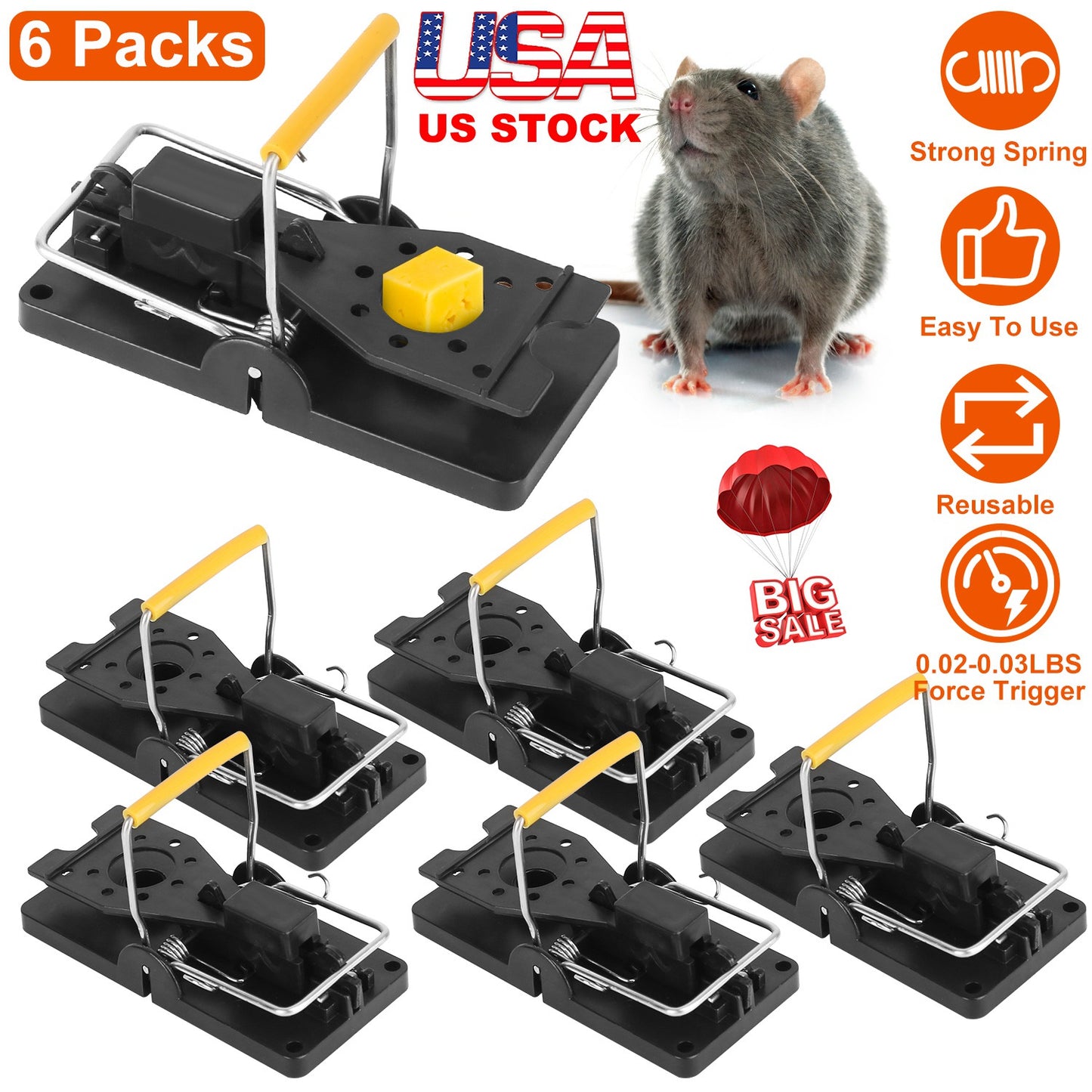 Reusable Mouse Traps 6-Pack with Sensitive Spring Trigger