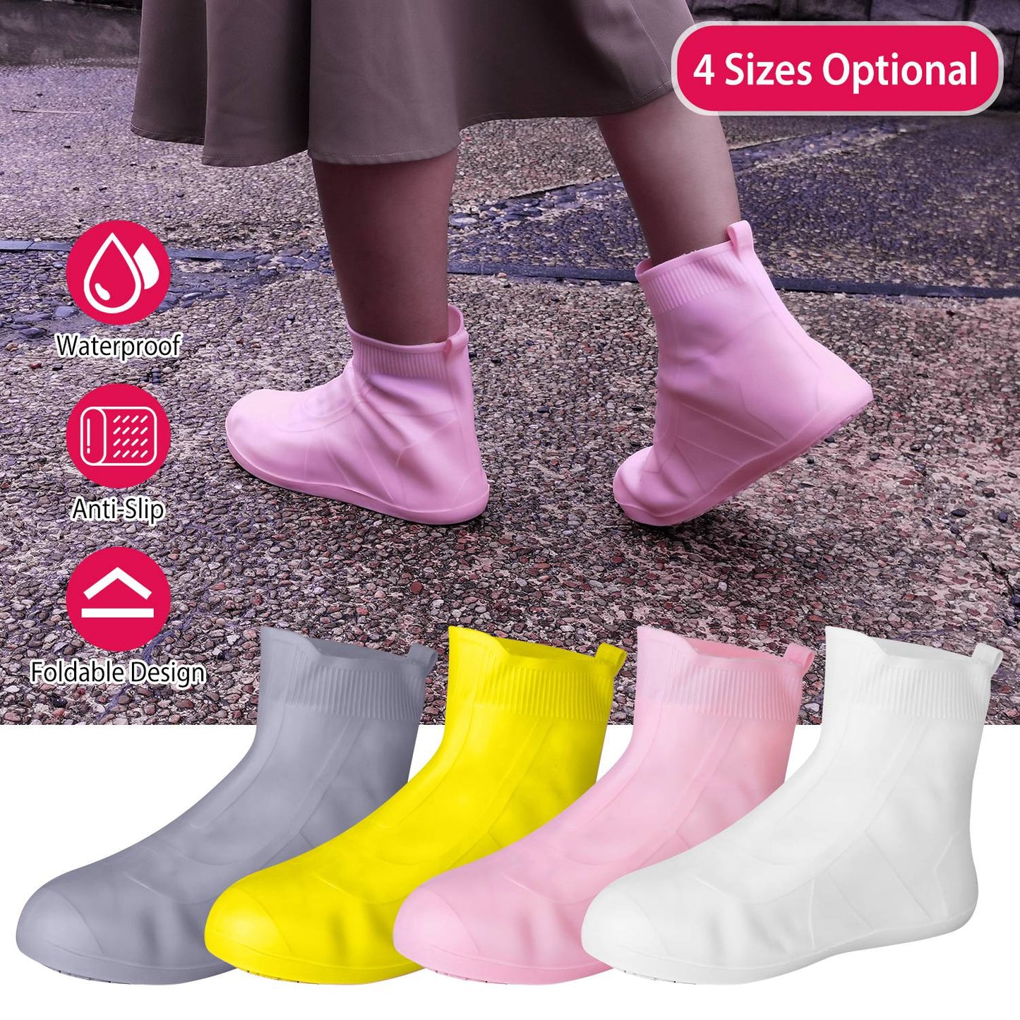 Waterproof Shoe Covers Reusable Not-Slip Rain Shoe Covers Protectors Foldable TPE Rubber Shoe Protectors For Men Women Kids