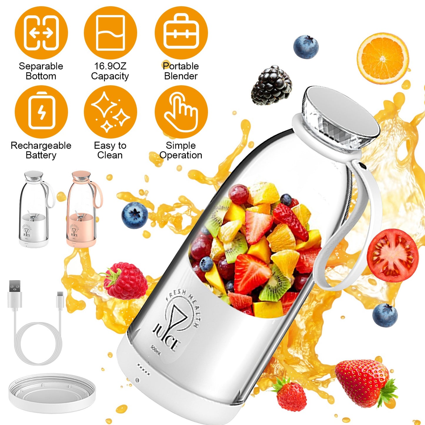 Portable Blender 16.9oz Rechargeable with 6 Stainless Blades