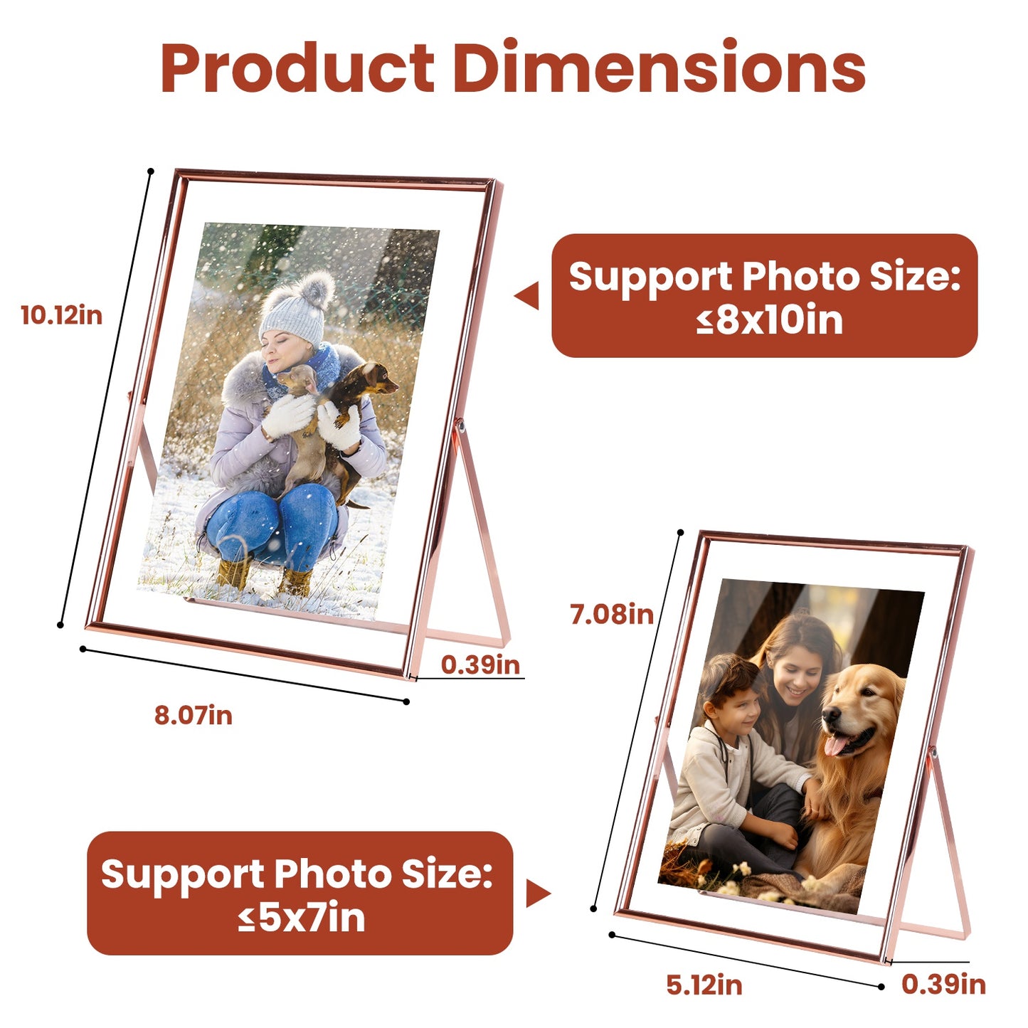 Rose Gold Metal Picture Frame Set 5x7 & 8x10 Vertical