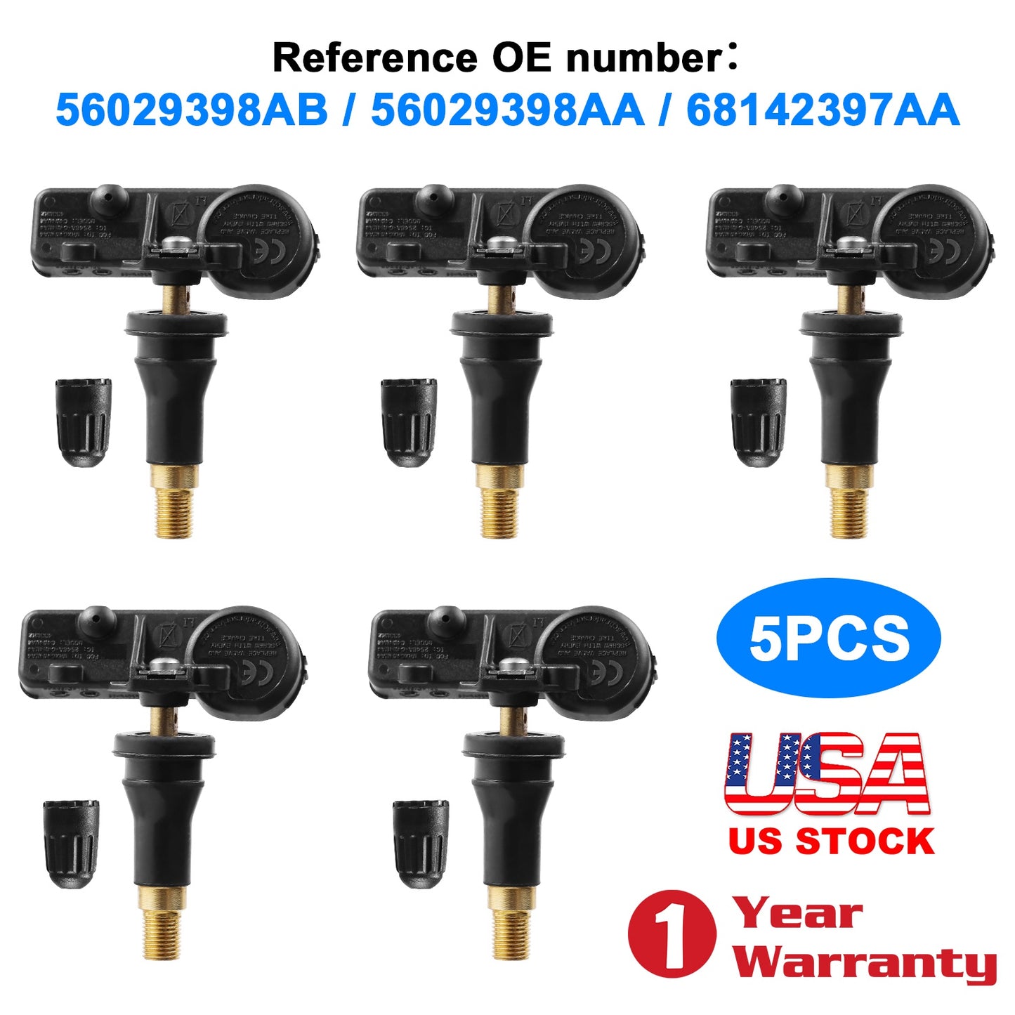 TPMS Tire Pressure Sensors for Jeep Chrysler Dodge Ram (5-Pack)