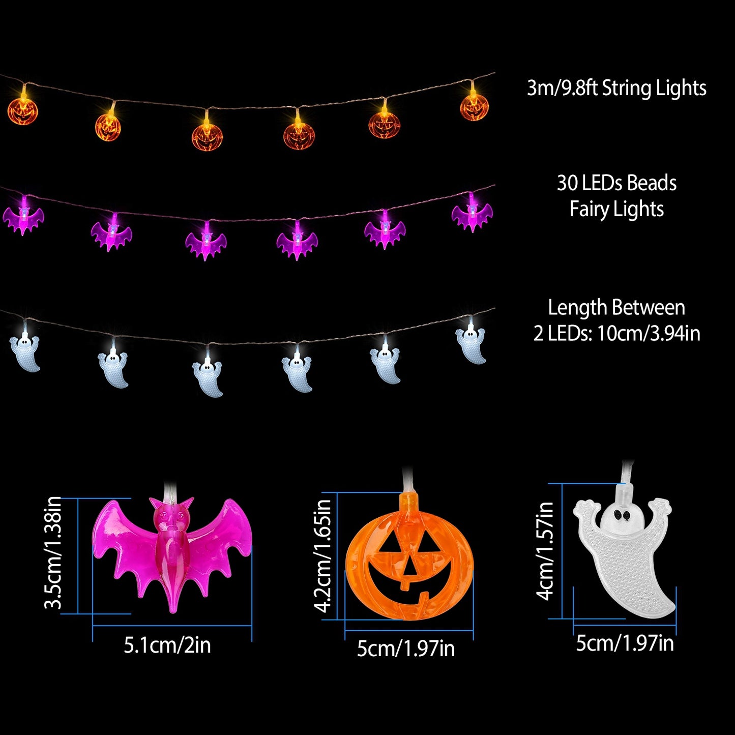Halloween Ghost String Lights 30 LEDs 9.8ft Battery Powered