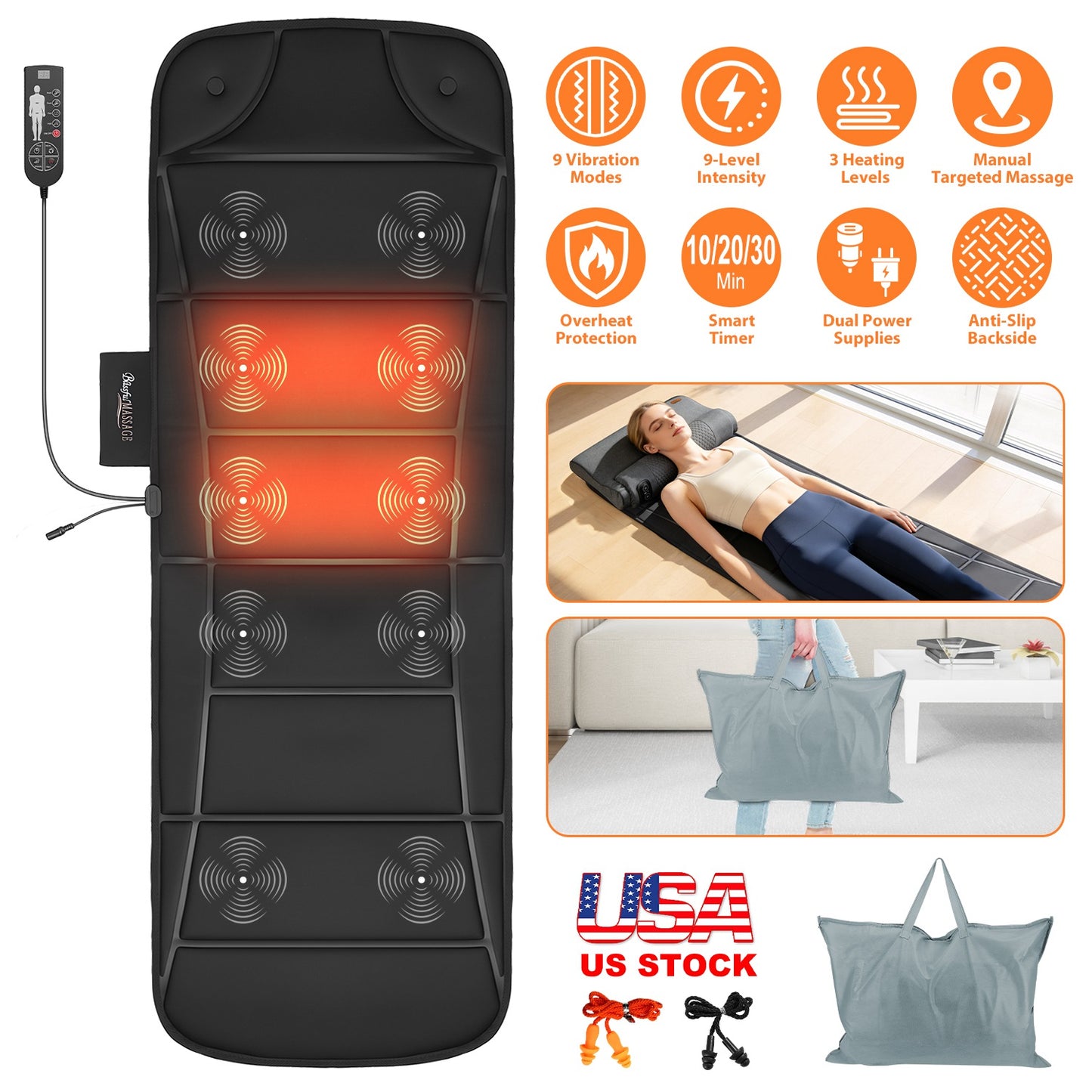 Full Body Vibration Massage Mat with Heat & 10 Motors