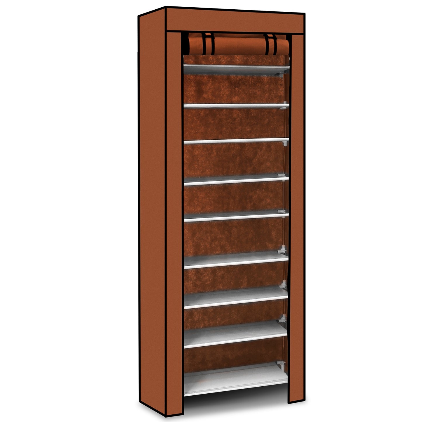 10-Tier Shoe Rack with Dustproof Cover - Holds 27 Pairs