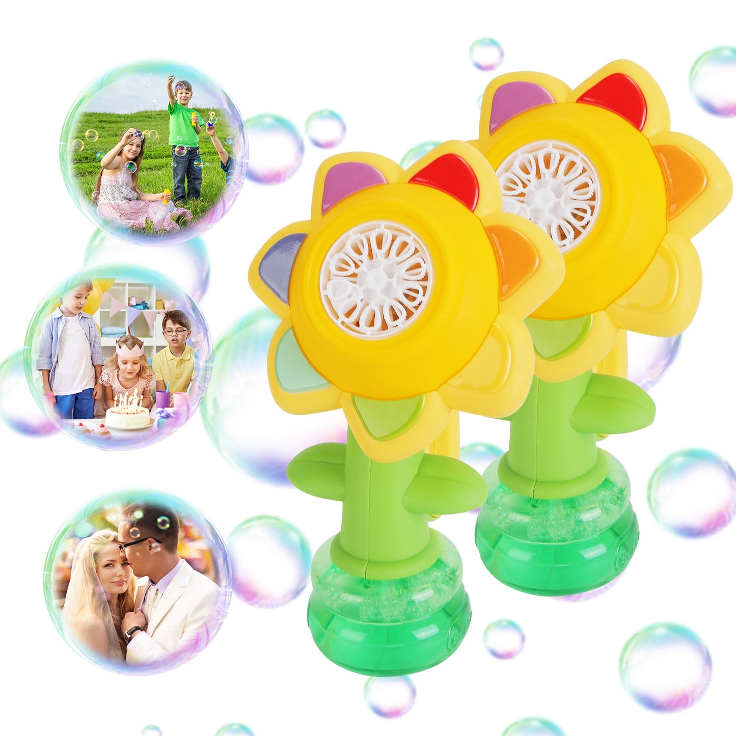 Rechargeable Sunflower Bubble Machine with LED Lights (2-Pack)