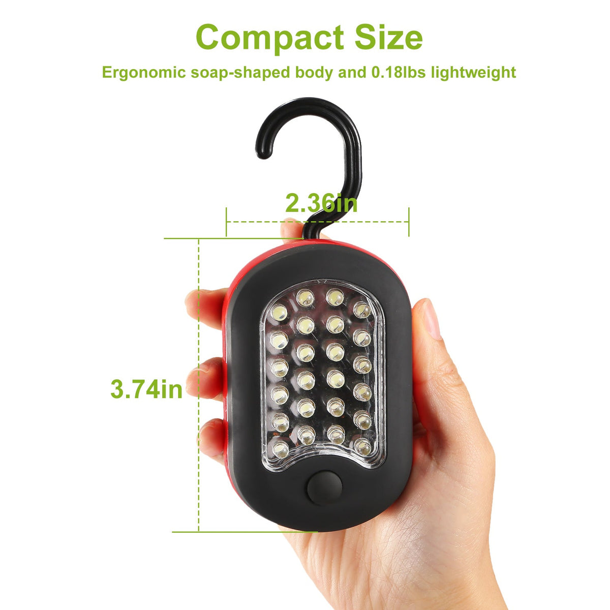 Compact Work Light 27LEDs Hang Lights Portable Magnetic Flashlight with Hook for Camping Hiking Emergency