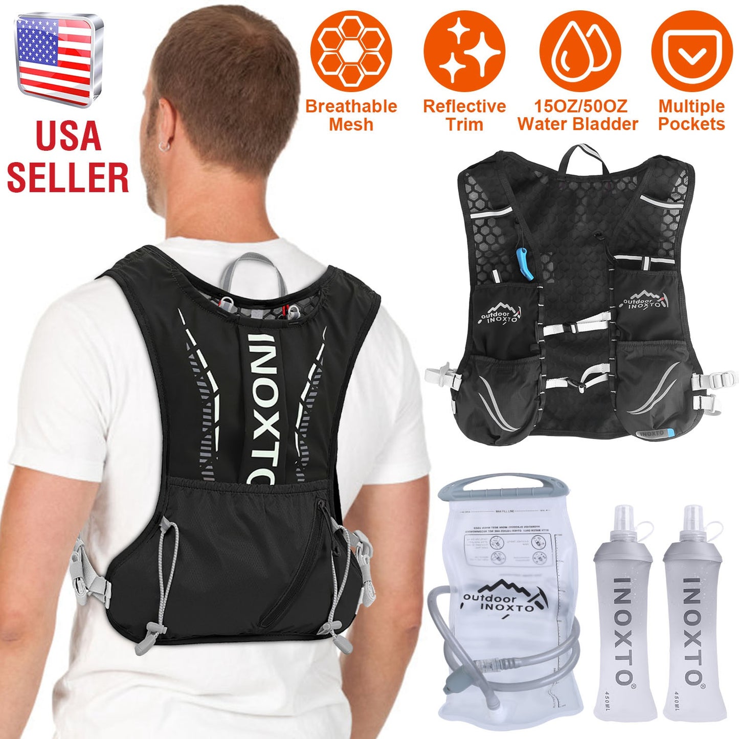 Hydration Vest with 15oz & 50oz Water Bladders for Running