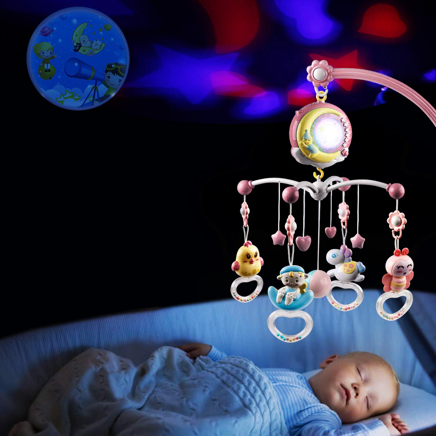 Musical Crib Mobile with Star Projector & Remote Control