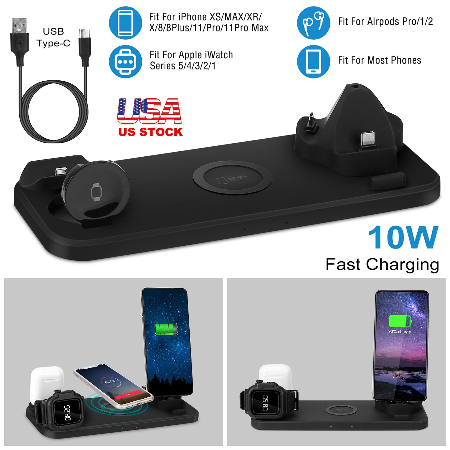 6-in-1 Wireless Charging Station for iPhone, Apple Watch & AirPods