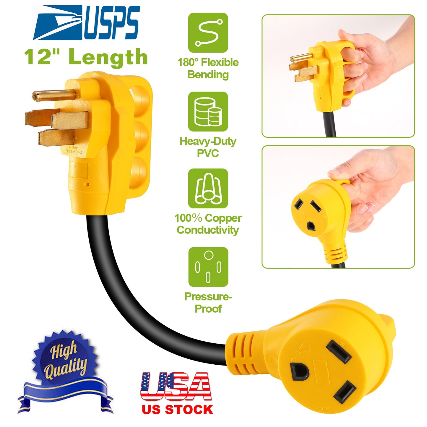 RV Electrical Adapter 50 Amp Male to 30 Amp Female 12 Inch