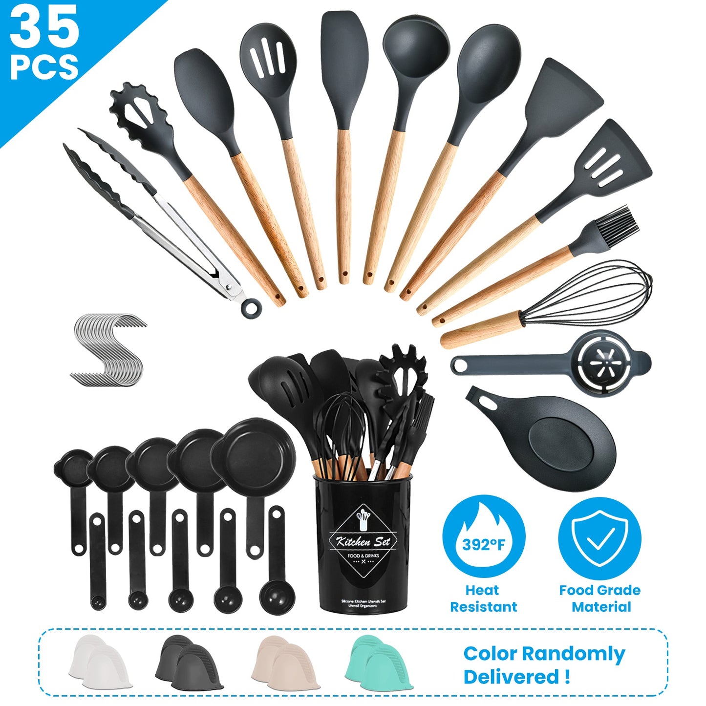 Kitchen Cooking Utensils Set - 35 Piece Silicone & Steel