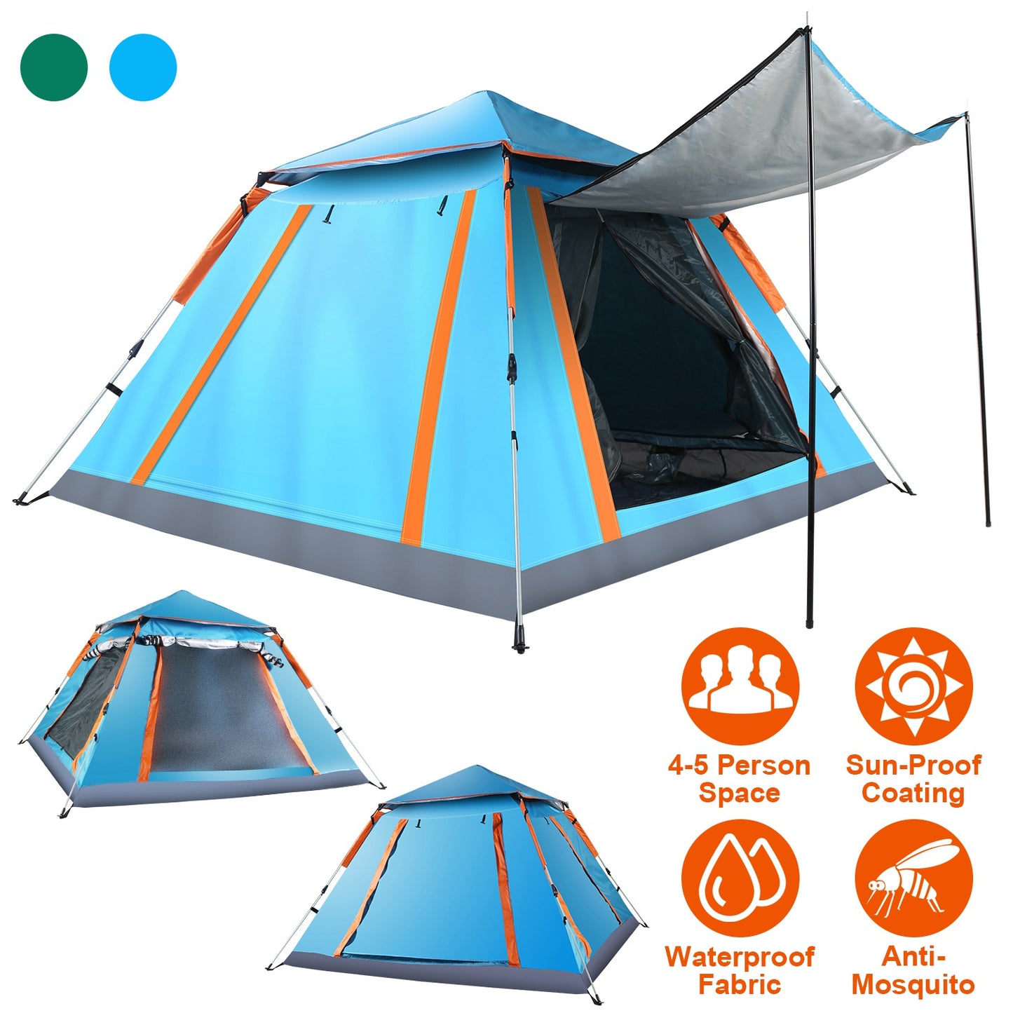 4-5 Person Camping Tent with Mosquito Net Windows