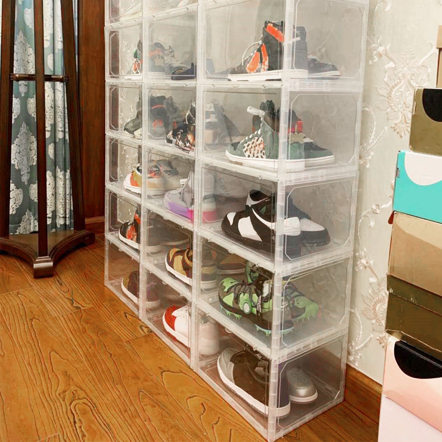 Stackable Shoe Storage Box with Magnetic Door - 6 Pack