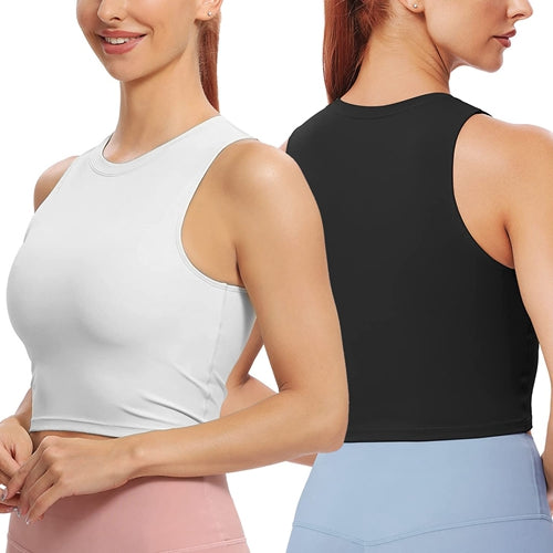 Sleeveless Cropped Racer Tank Top