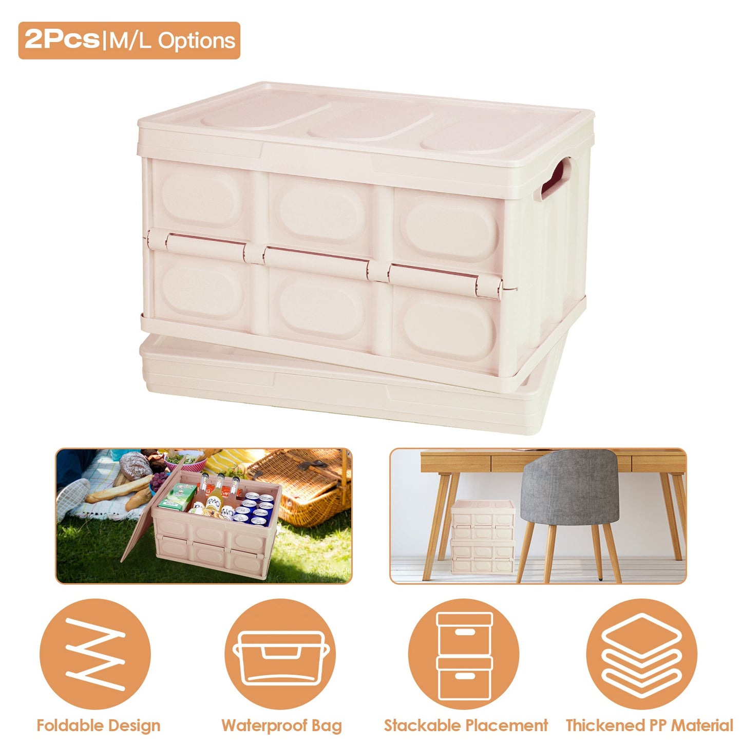 Collapsible Storage Bins with Lids - 2 Pack Stackable Organizer