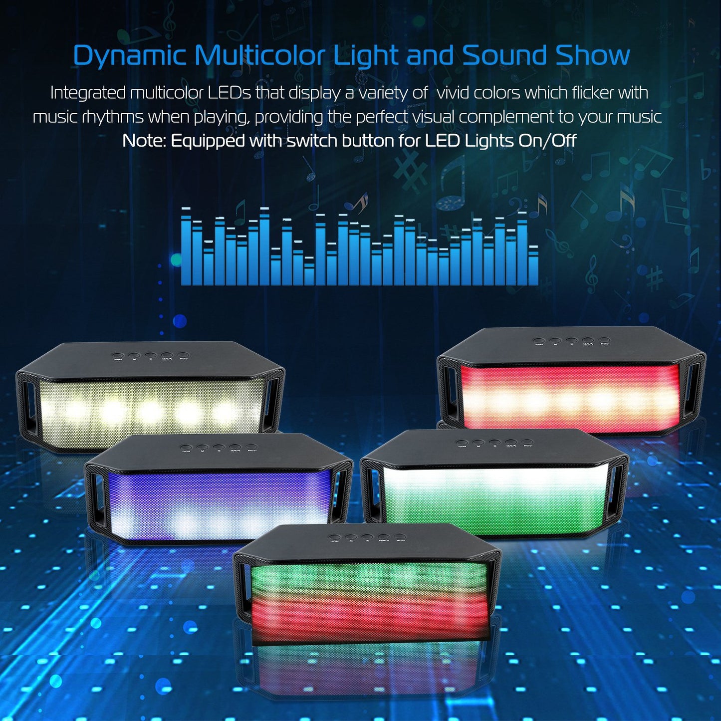 LED Wireless Speaker with Multicolor Lights and FM Radio