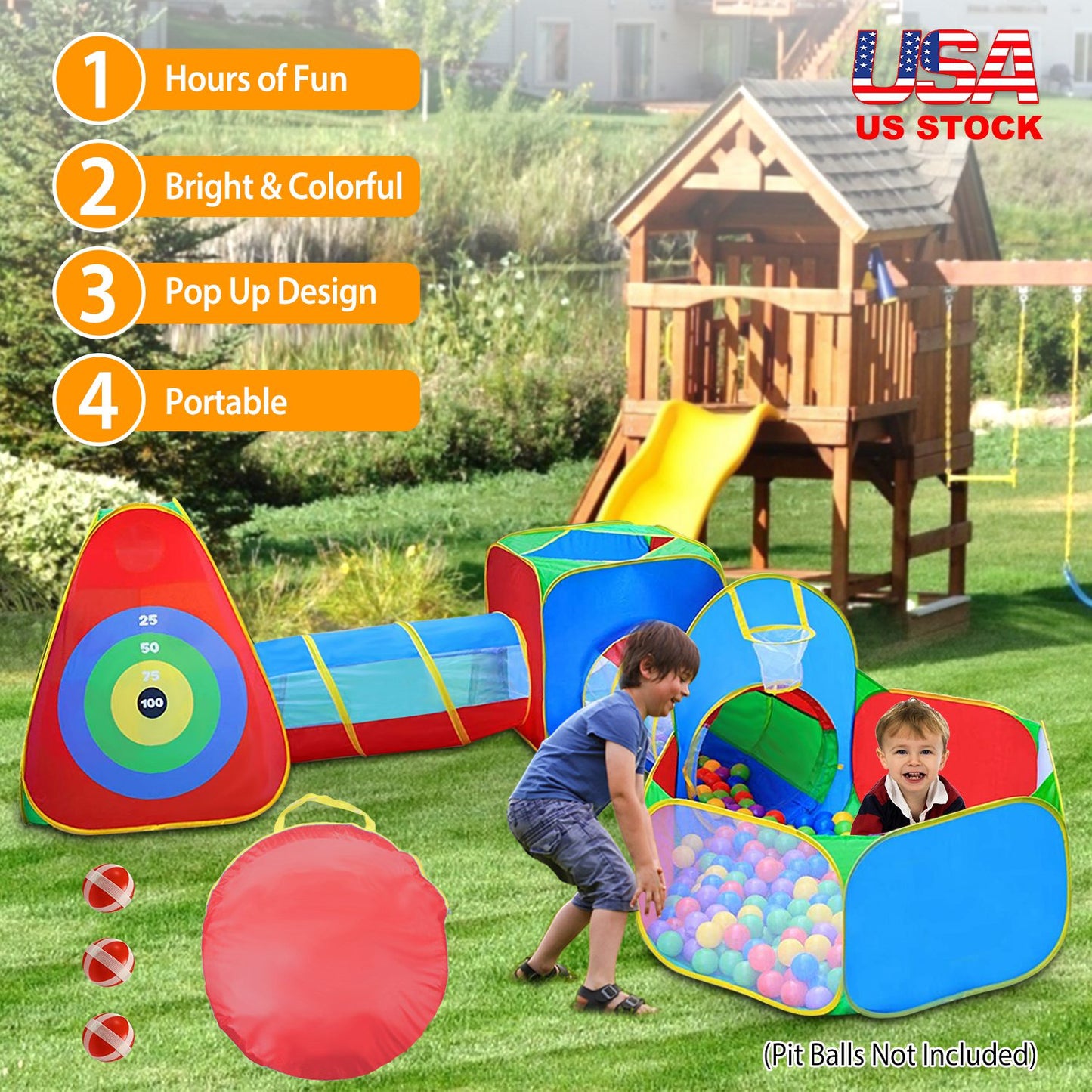 Kids Ball Pit Tent Set with Tunnels & Playhouse - 5 Piece