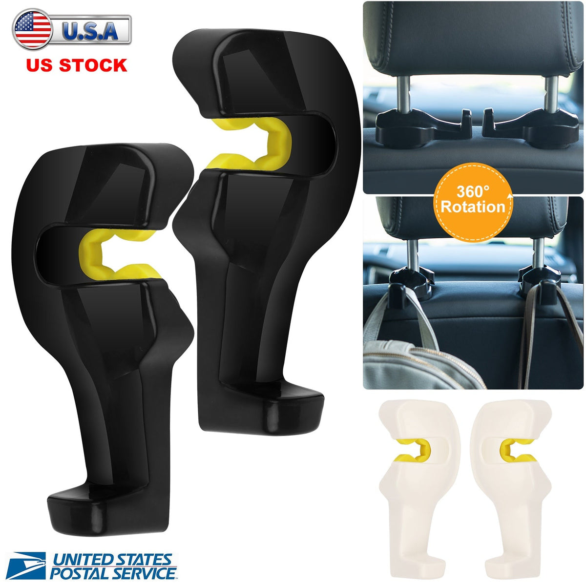 2Pcs Car Seat Headrest Hanger Car Headrest Hanging Hook For Bag Purse Cloth Grocery Organizer
