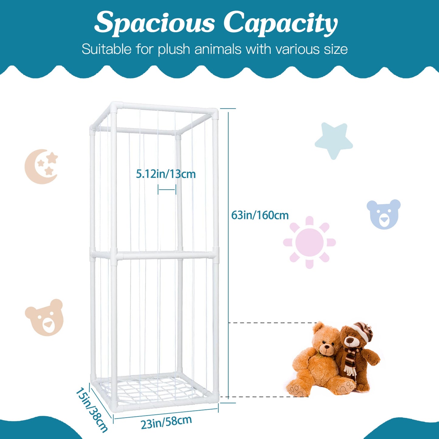 Stuffed Animal Storage Organizer - 63" Tall Standing Cage