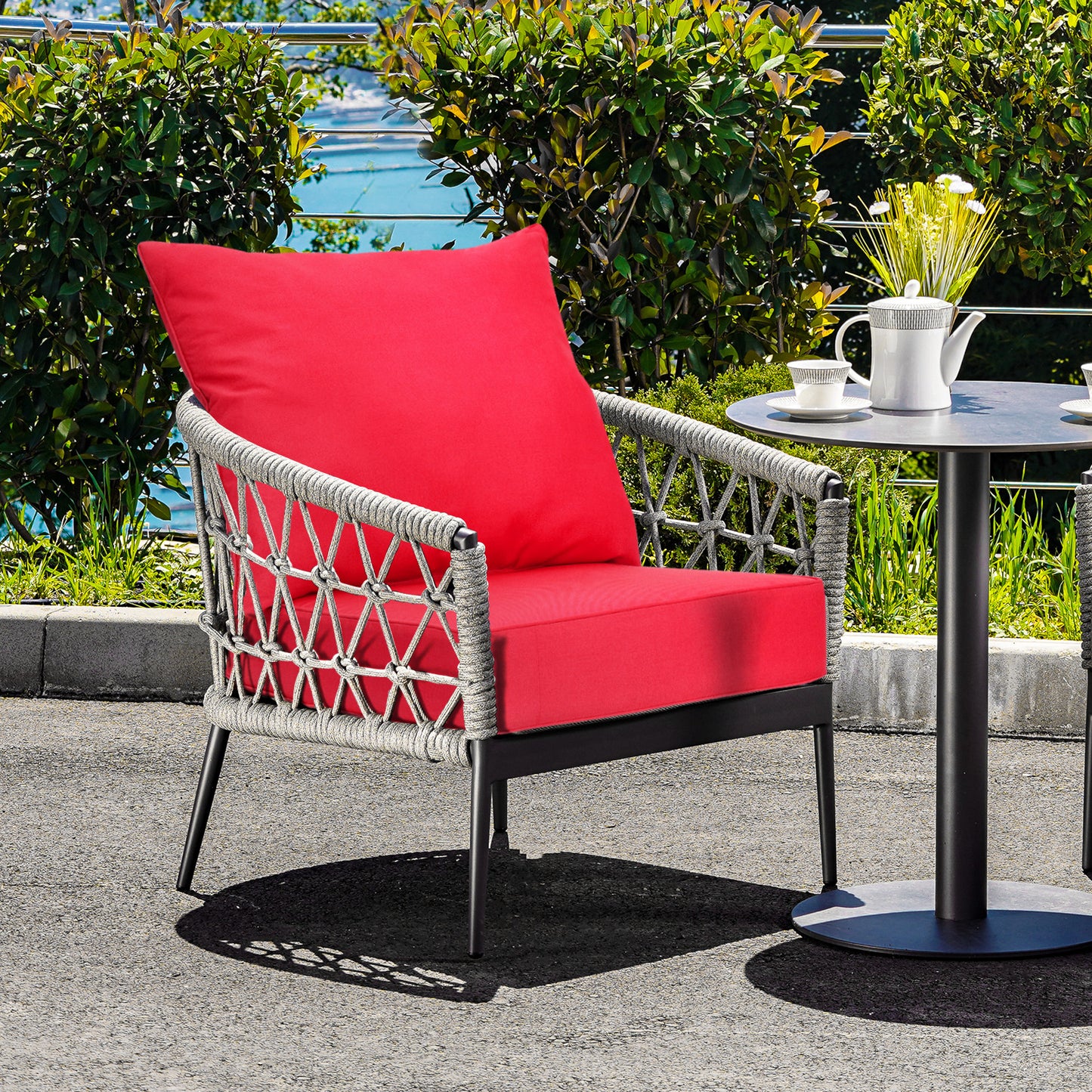 Deep Seat Chair Cushion Set with Rope Belts for Outdoor Use