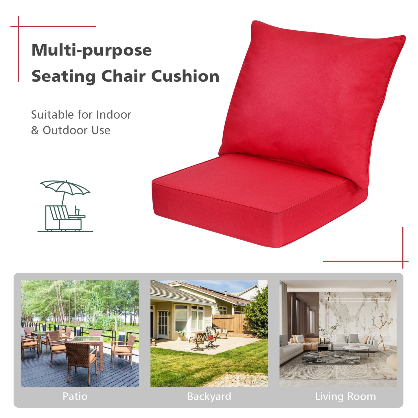 Deep Seat Chair Cushion Set with Rope Belts for Outdoor Use