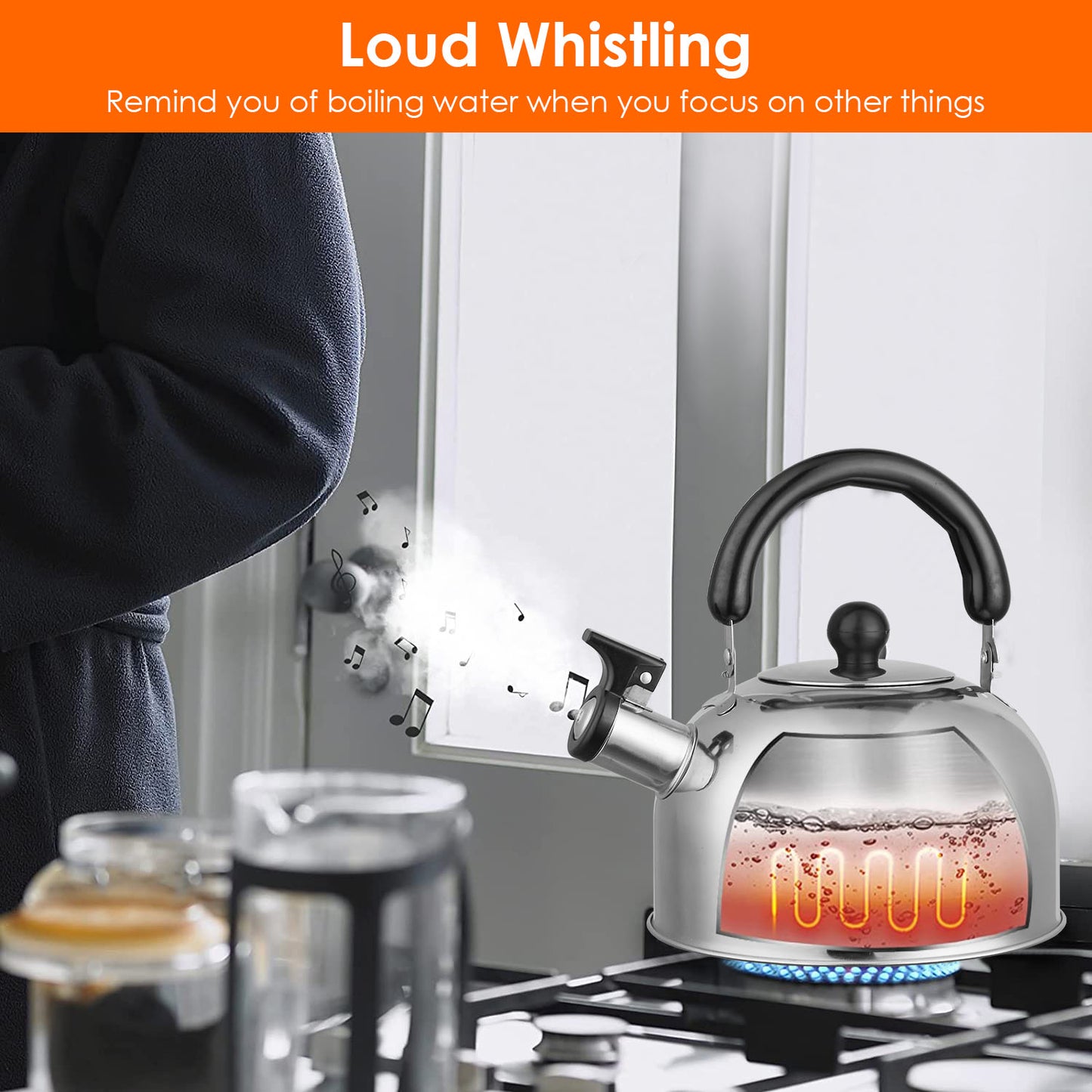 Whistling Tea Kettle 2.1 Quart Stainless Steel Stovetop