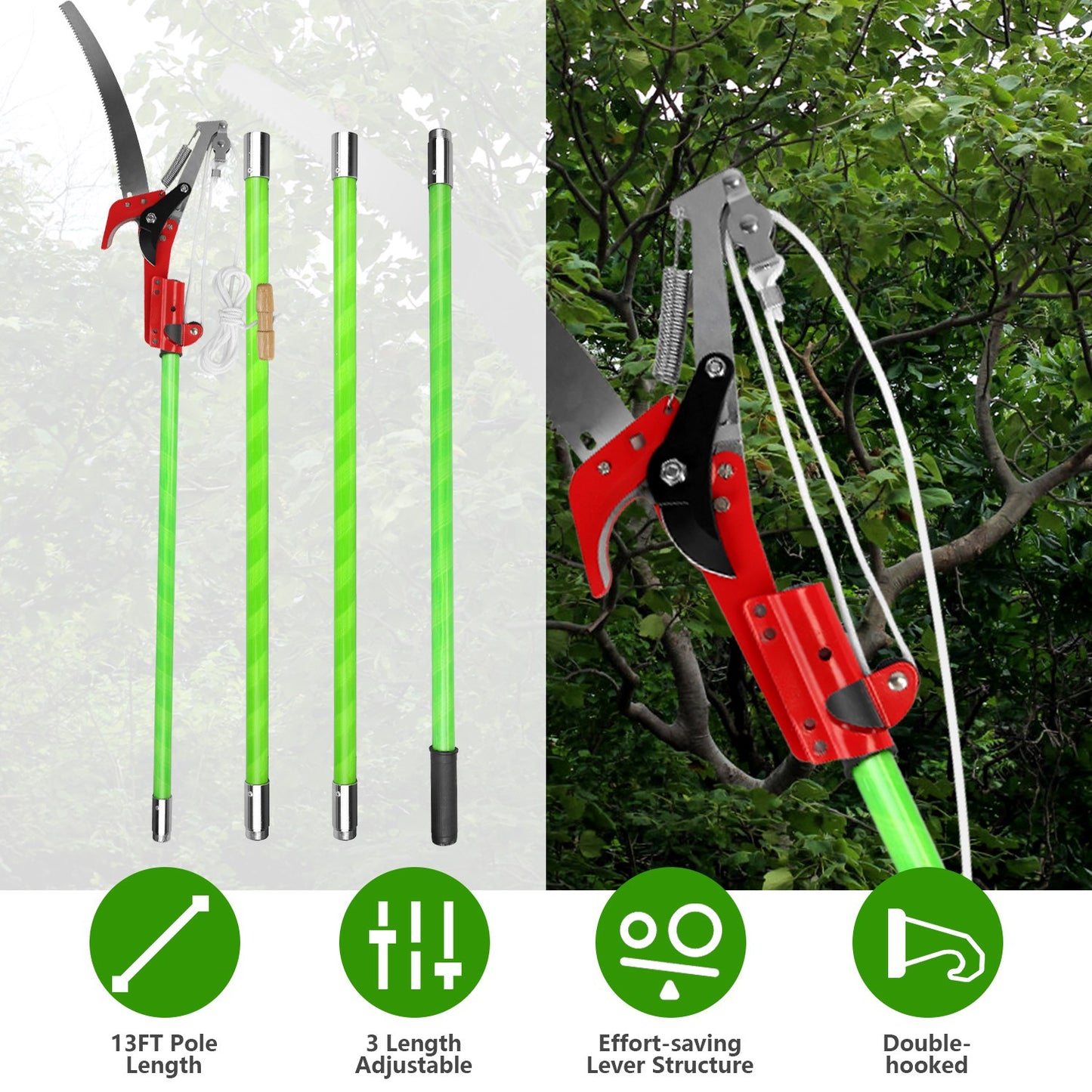 Extendable Manual Pole Saw 8-15ft Tree Pruner with Saw Blade