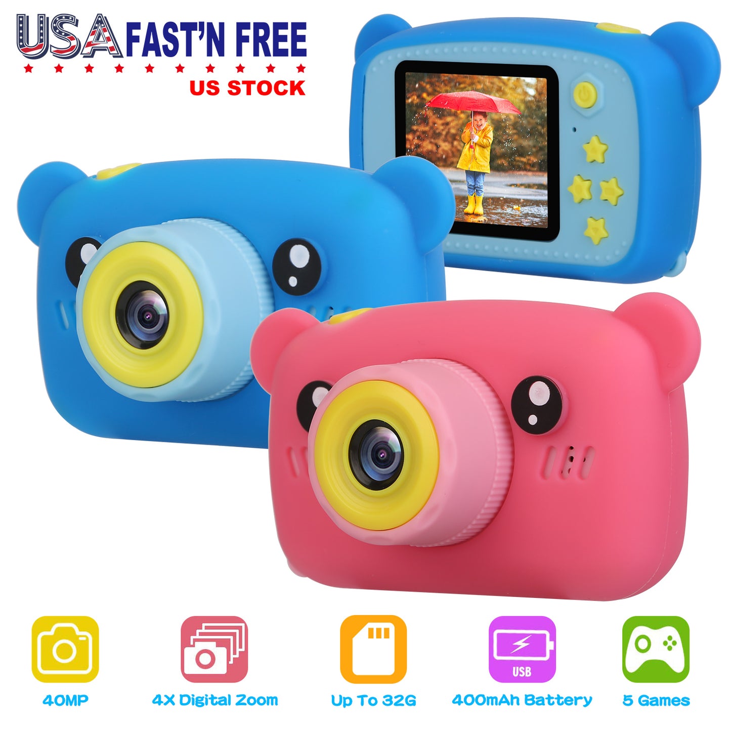 Kids Digital Camera with 2.0" Screen and 32GB Card
