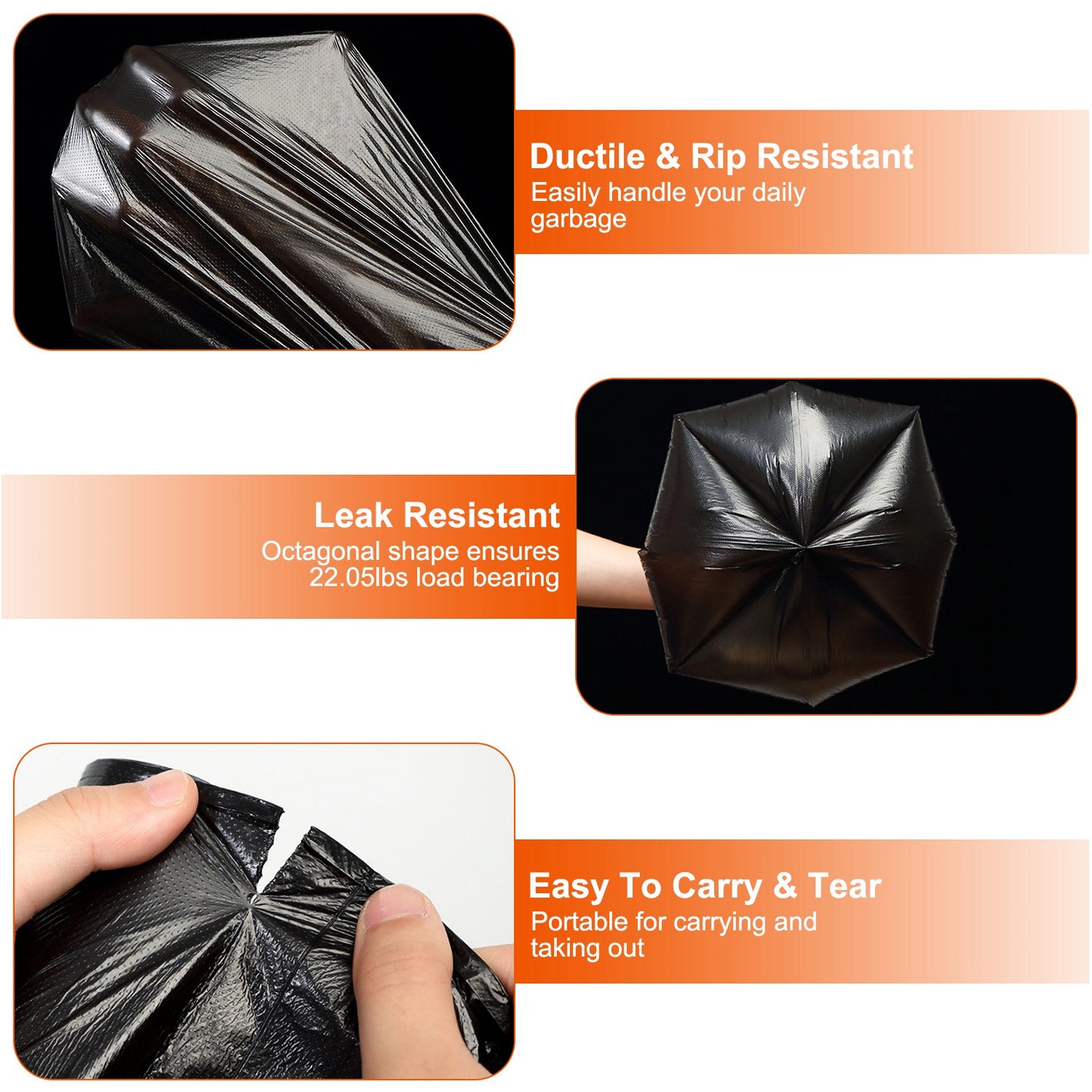 6.18 Gallon Trash Bags - 48 Count Black Unscented Liners