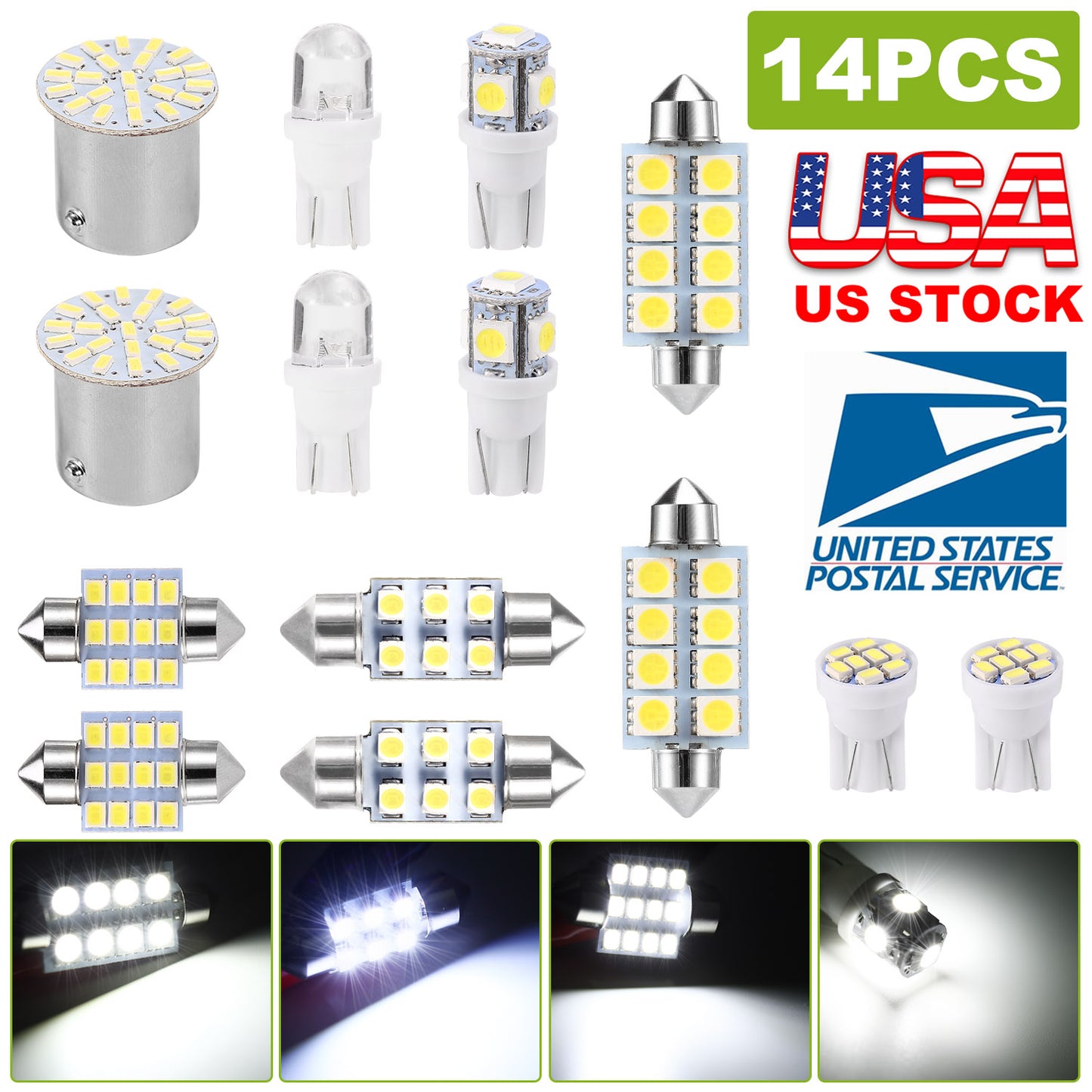 LED Interior Light Bulb Kit for Car - 14 Piece Set, 6000K White