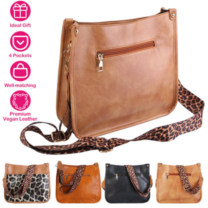 Women Fashion Leather Crossbody Bag Shoulder Bag Casual Handbag with Flexible Wearing Styles Adjustable Guitar Strap