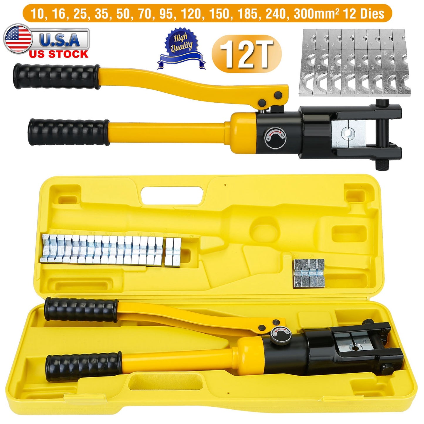 12 Ton Hydraulic Wire Crimper with 12 Dies