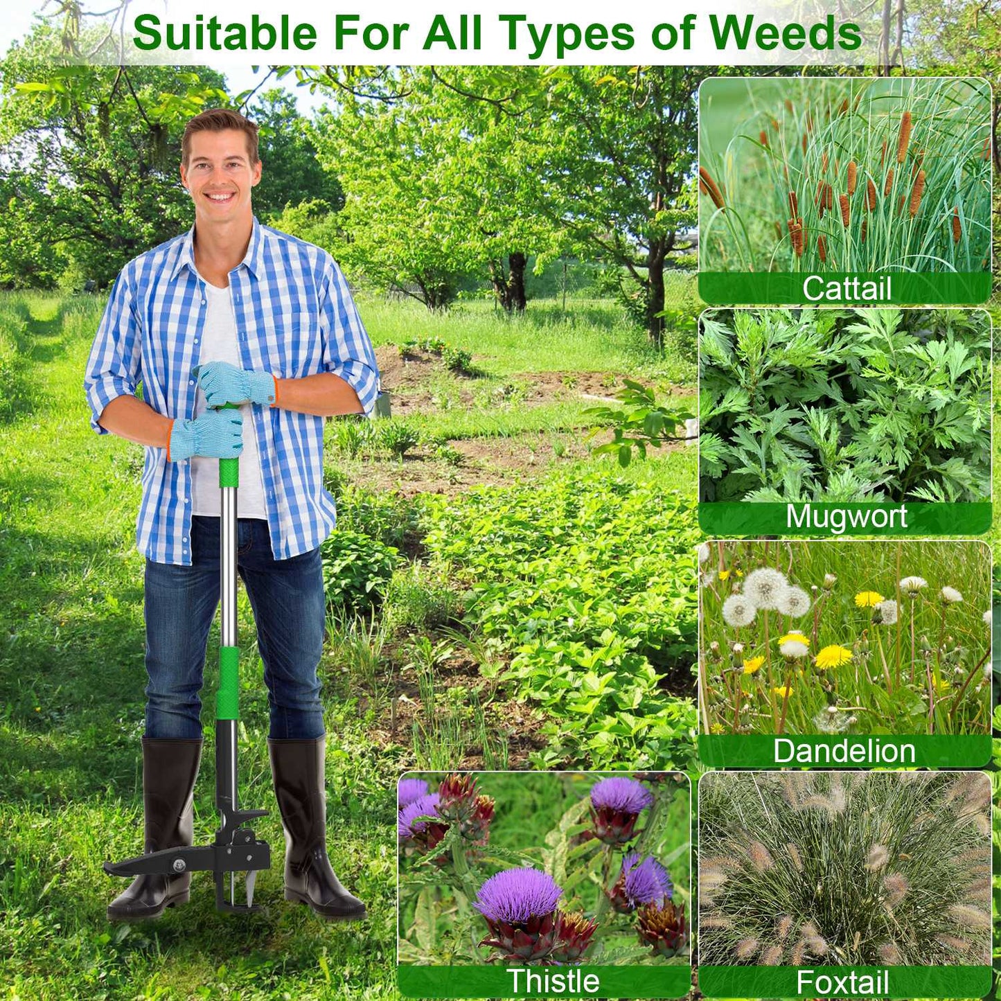 Stand Up Weed Puller Tool with 4-Claw Aluminum Design