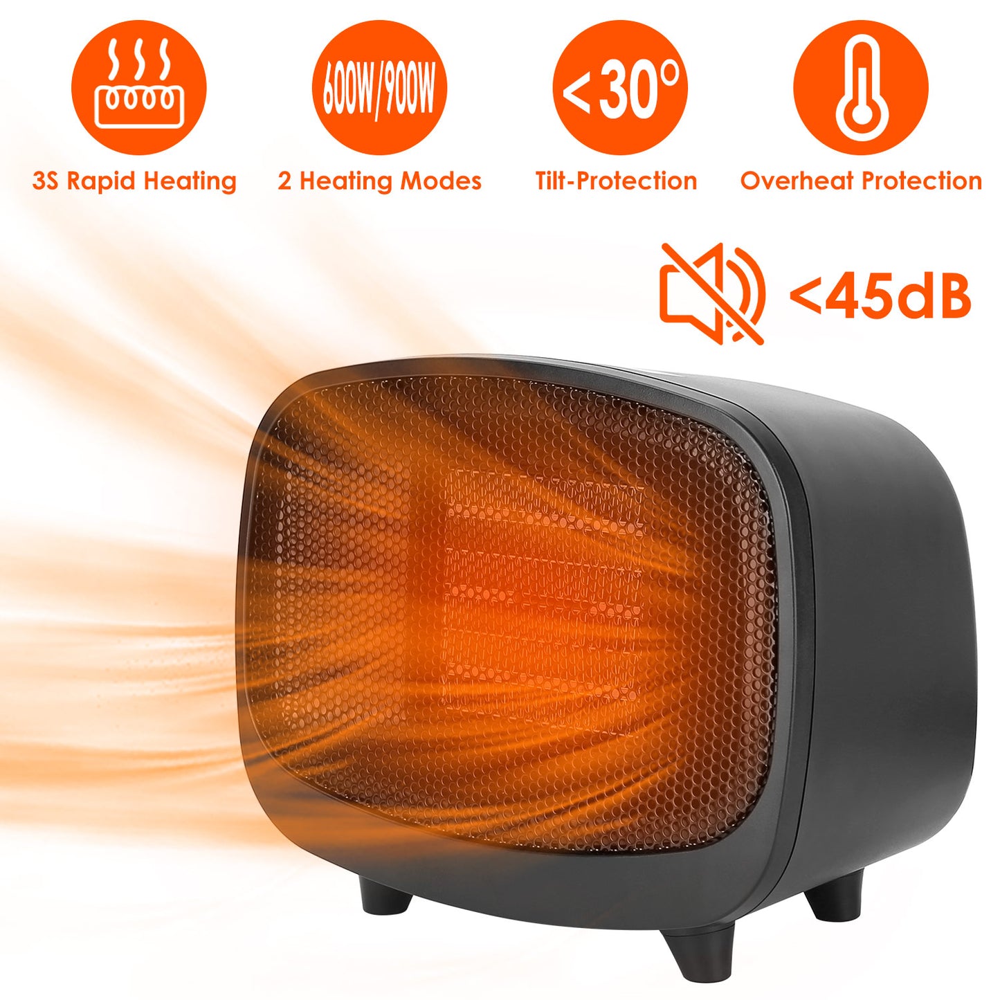Portable PTC Ceramic Space Heater with Tip-Over Protection