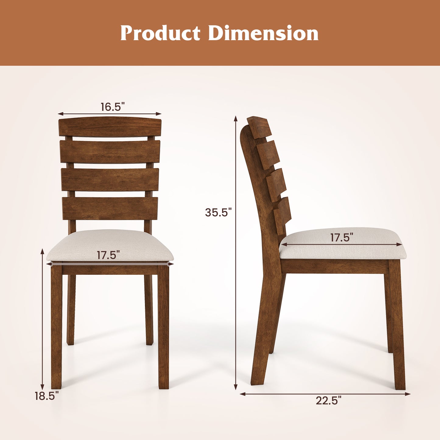 Dining Chairs Set of 2 with Slatted High Backrest