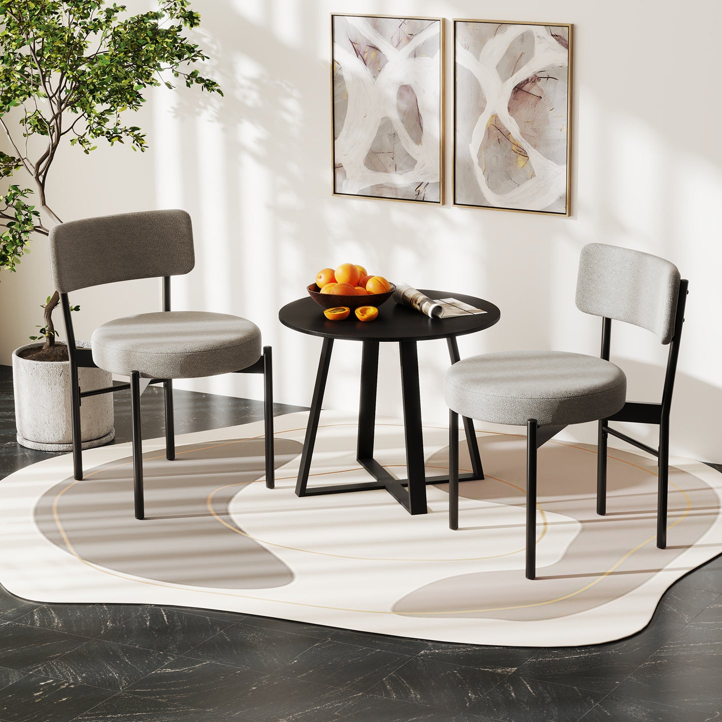 Padded Dining Chairs Set of 2 with Curved Backrest