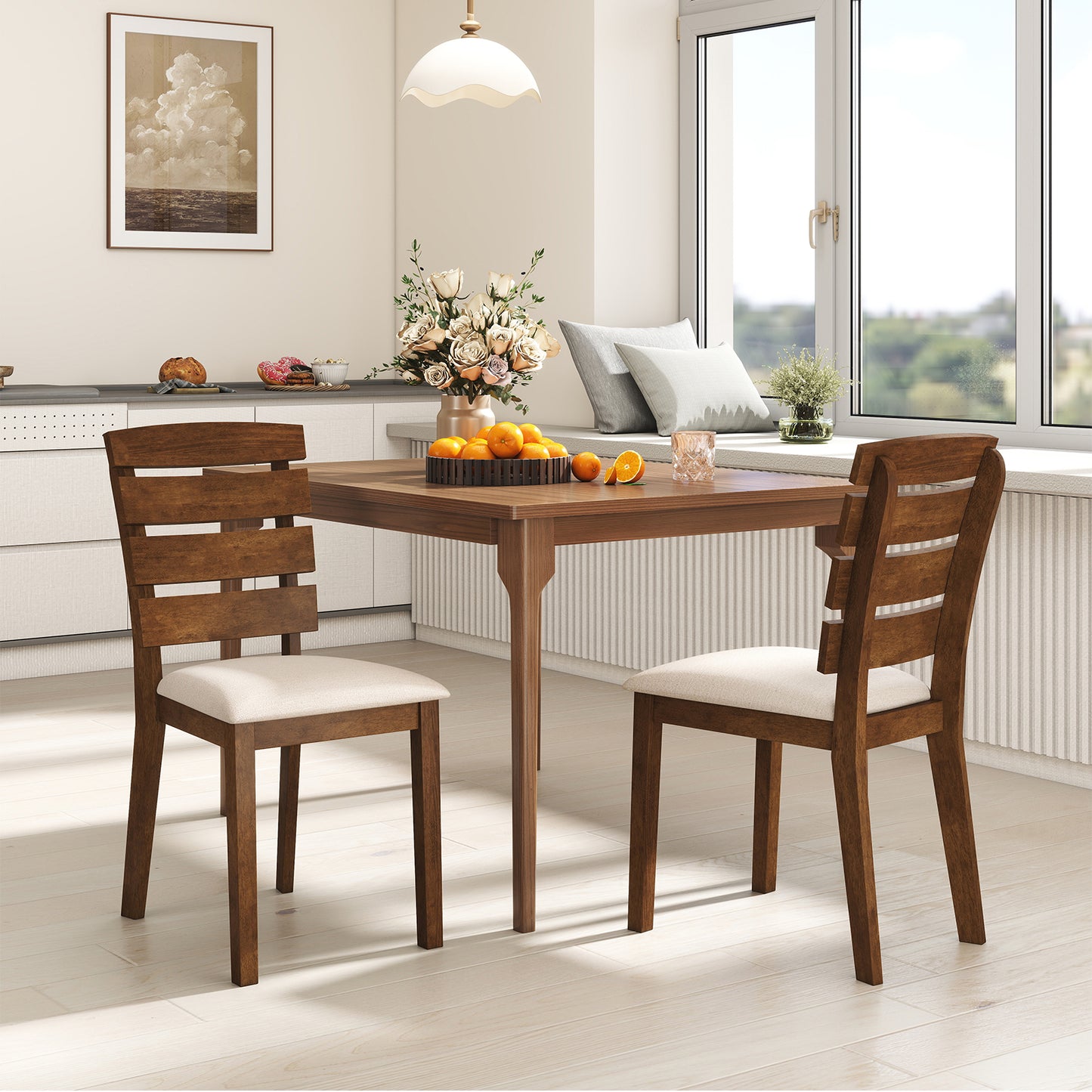 Dining Chairs Set of 2 with Slatted High Backrest