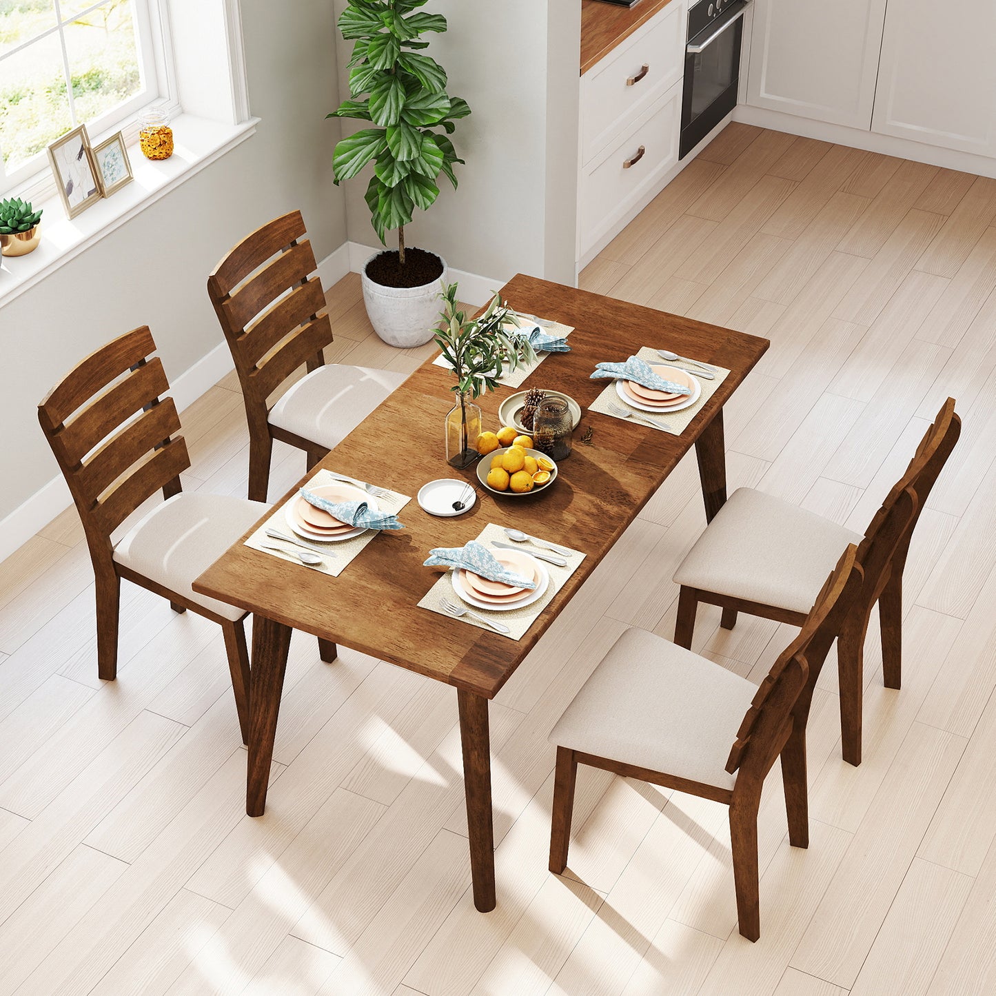 Dining Chairs Set of 2 with Slatted High Backrest