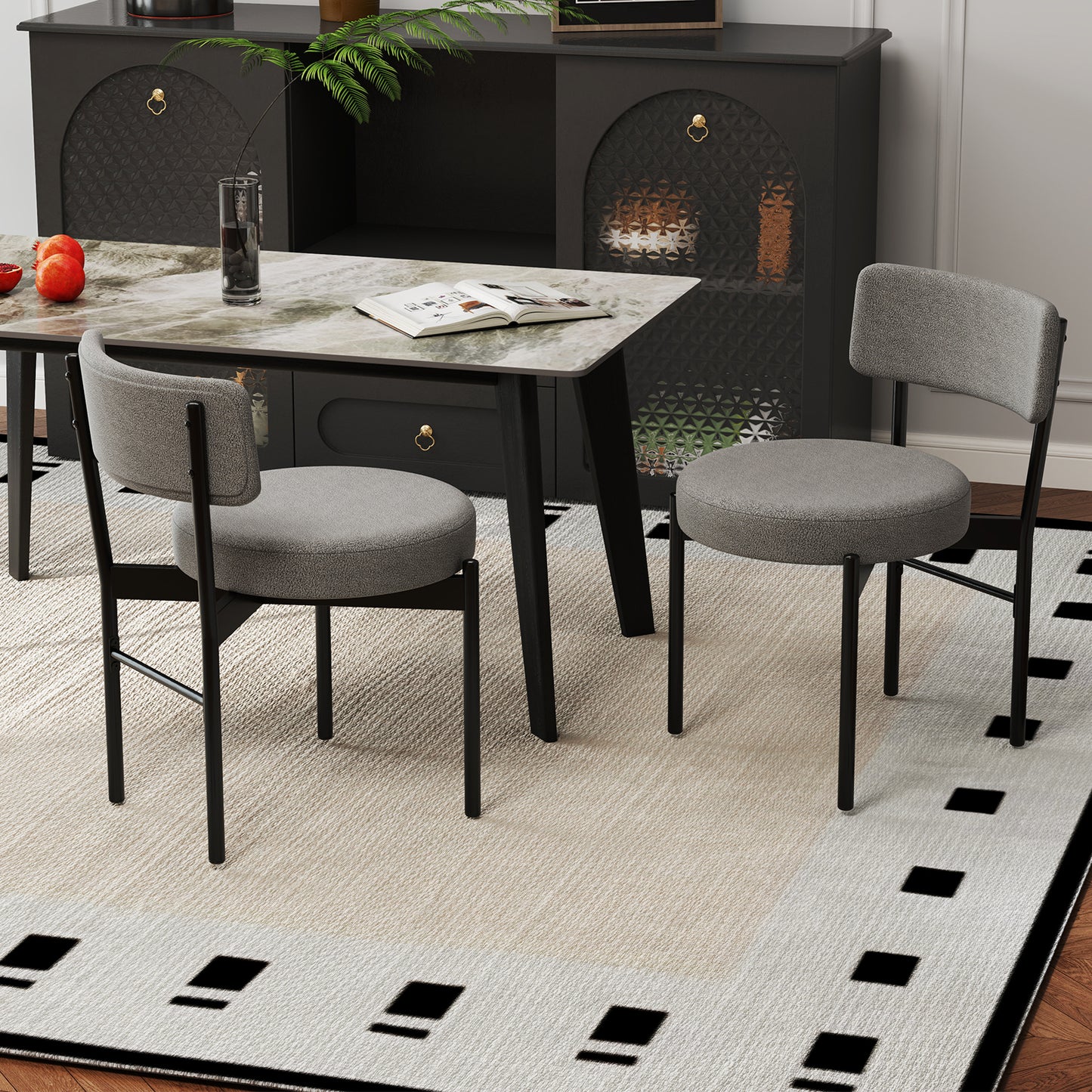 Padded Dining Chairs Set of 2 with Curved Backrest