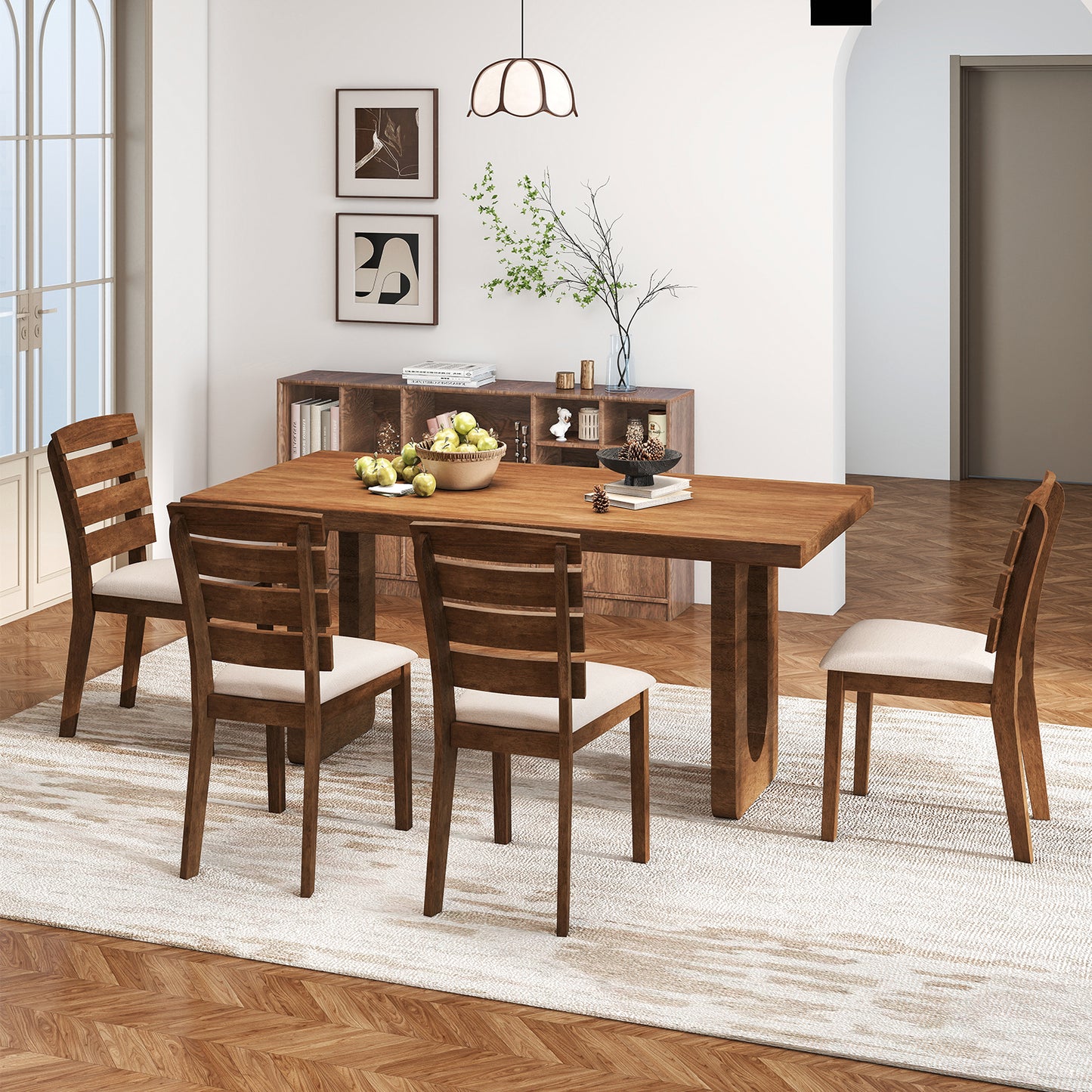 Dining Chairs Set of 2 with Slatted High Backrest