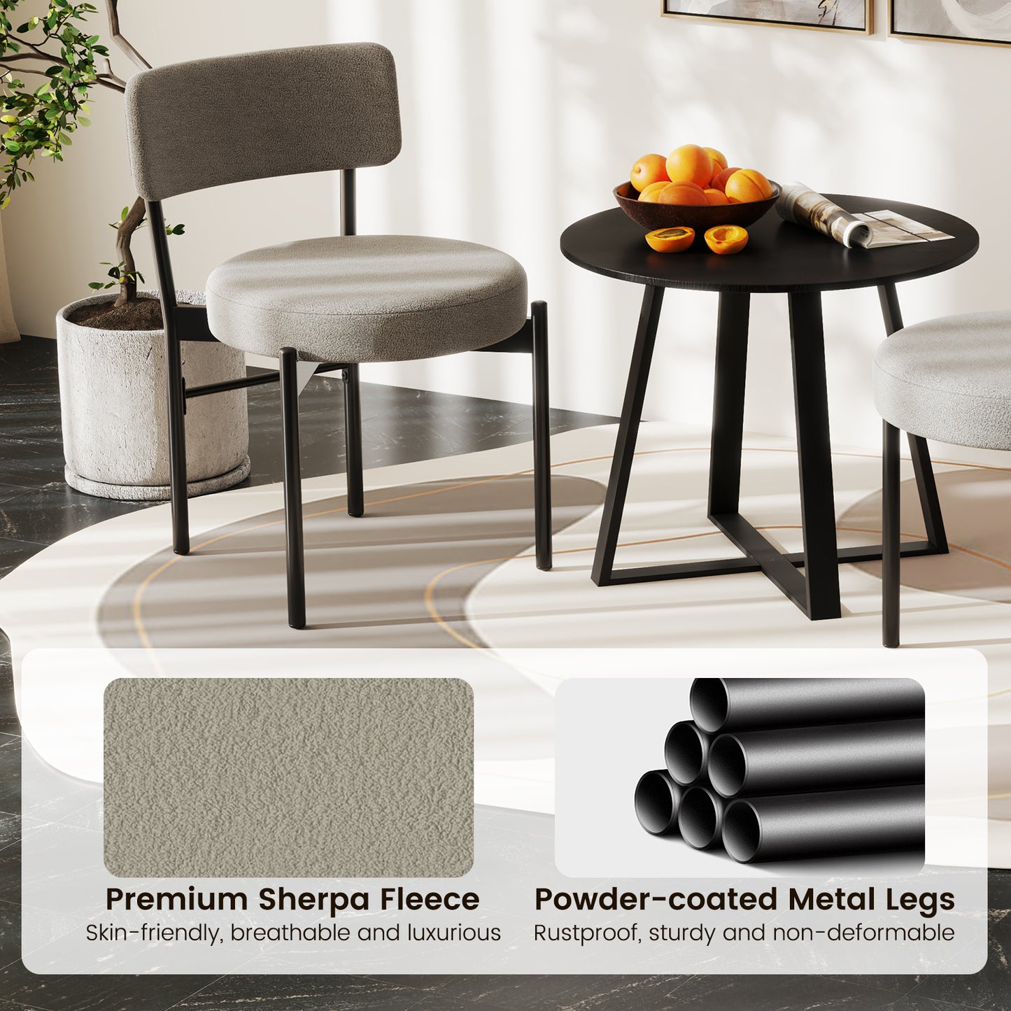 Padded Dining Chairs Set of 2 with Curved Backrest